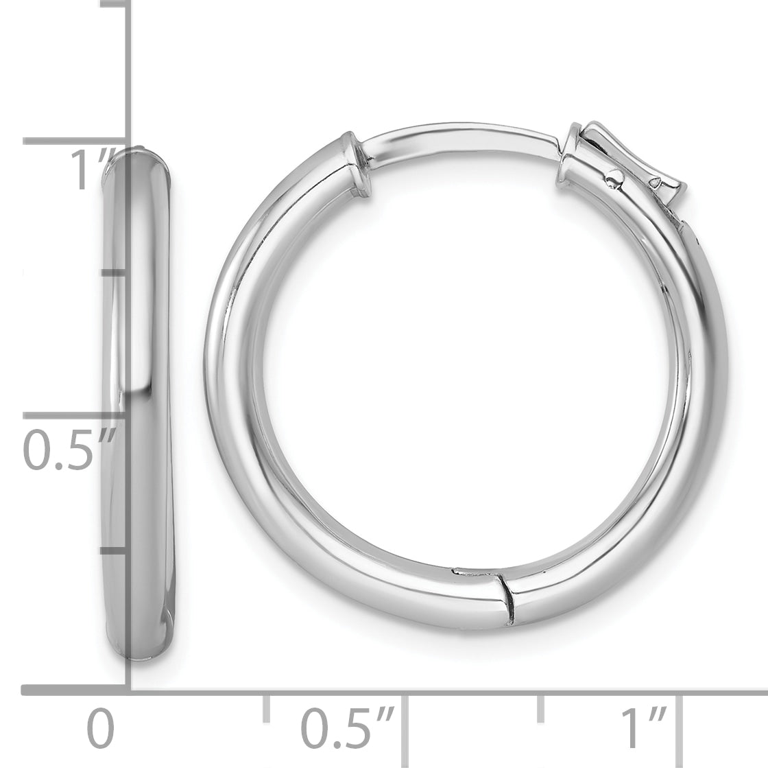 Sterling Silver Rhodium-plated Polished 3x25mm with Safety Lock Round Hinged Hoop Earrings