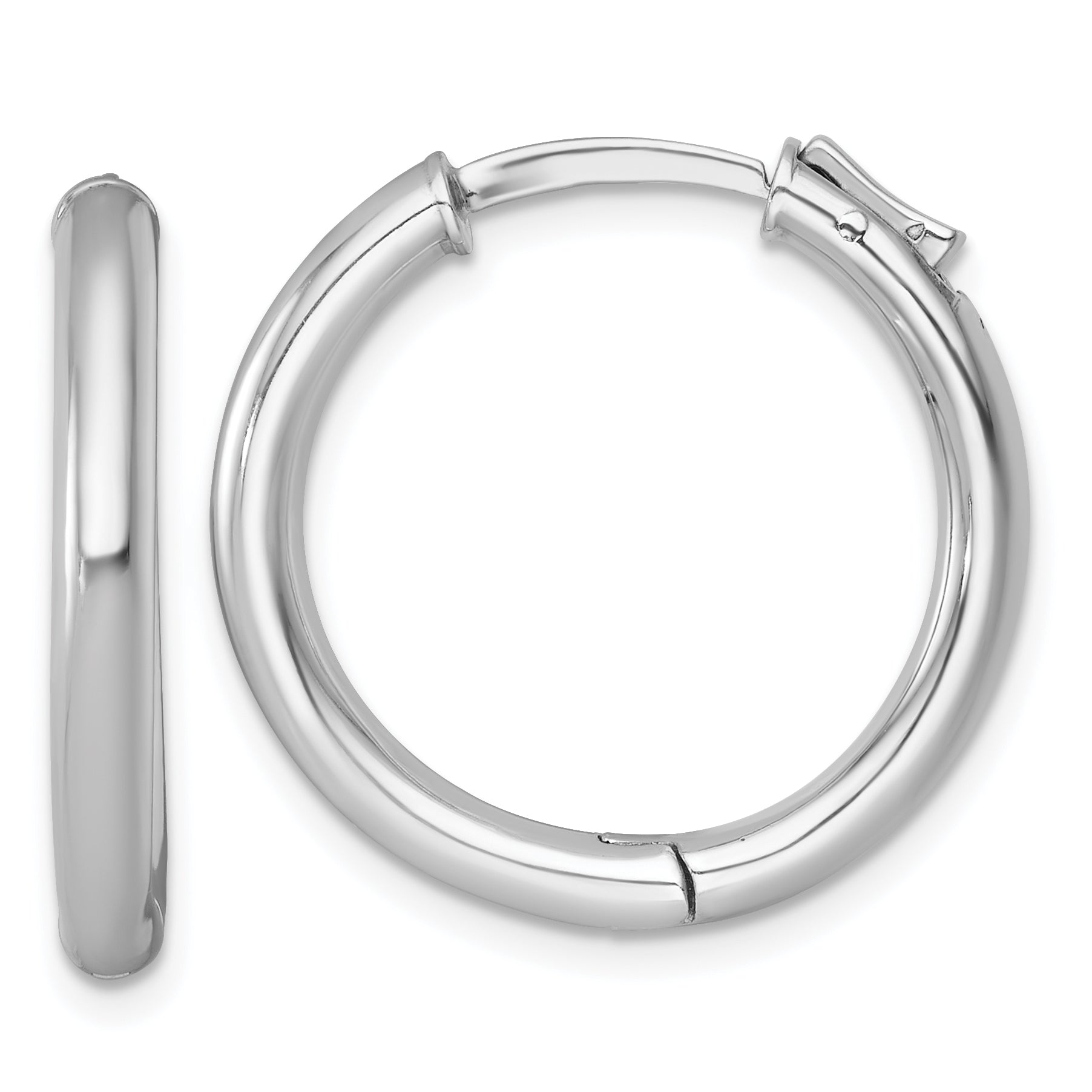 Sterling Silver Rhodium-plated Polished 3x25mm with Safety Lock Round Hinged Hoop Earrings Main image