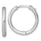 Sterling Silver Rhodium-plated Polished 3x25mm with Safety Lock Round Hinged Hoop Earrings
