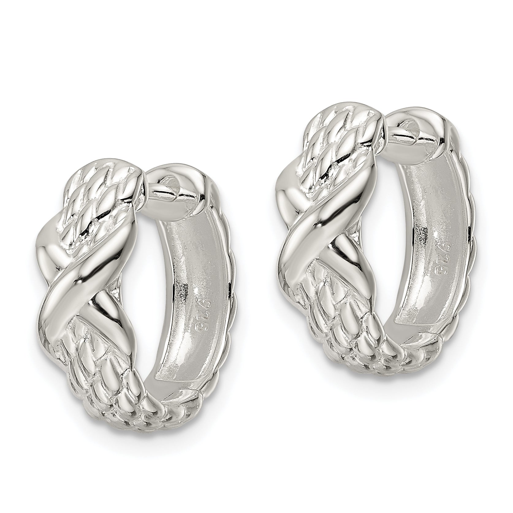 Sterling Silver Polished X Basket Weave Hinged Hoop Earrings Secondary image