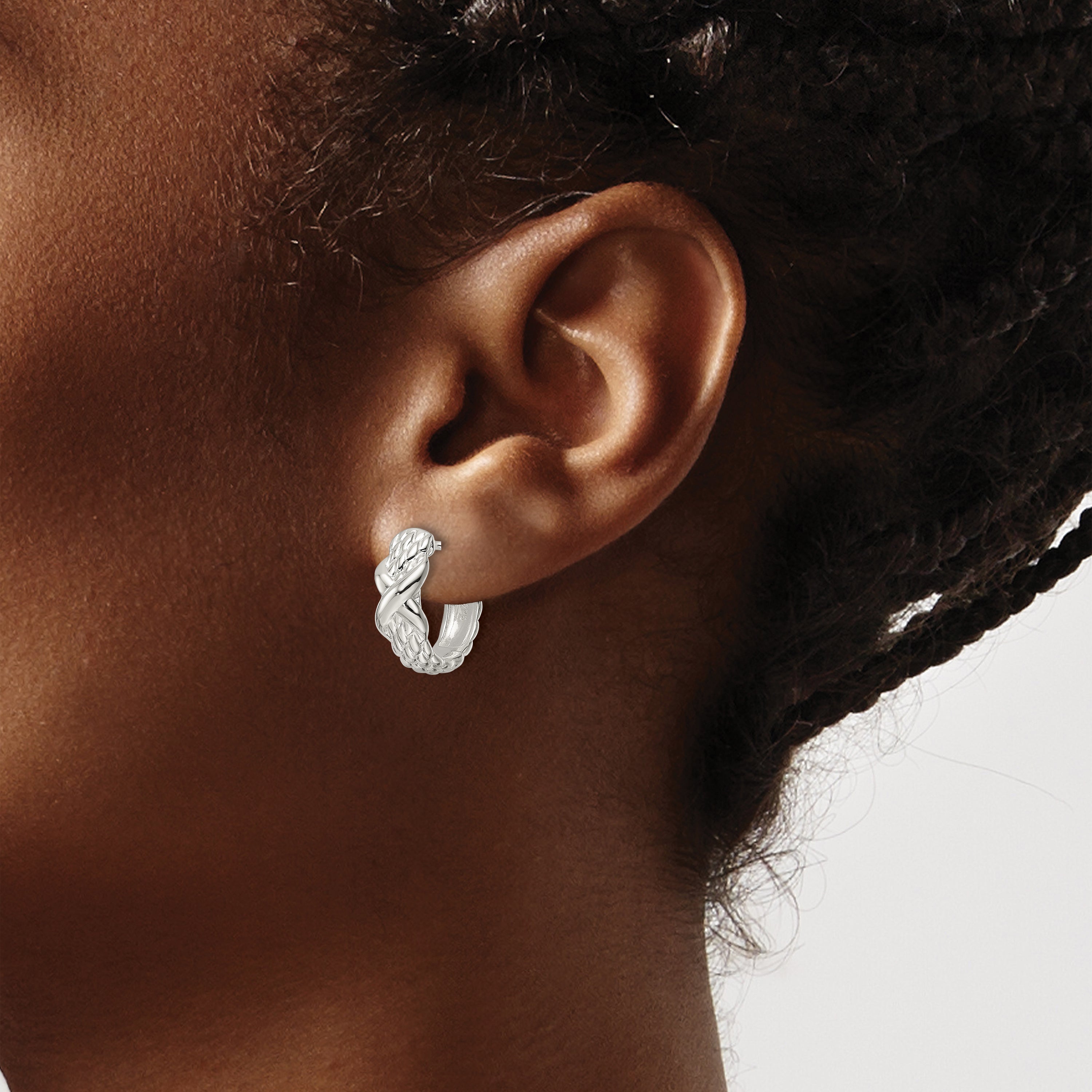 Sterling Silver Polished X Basket Weave Hinged Hoop Earrings