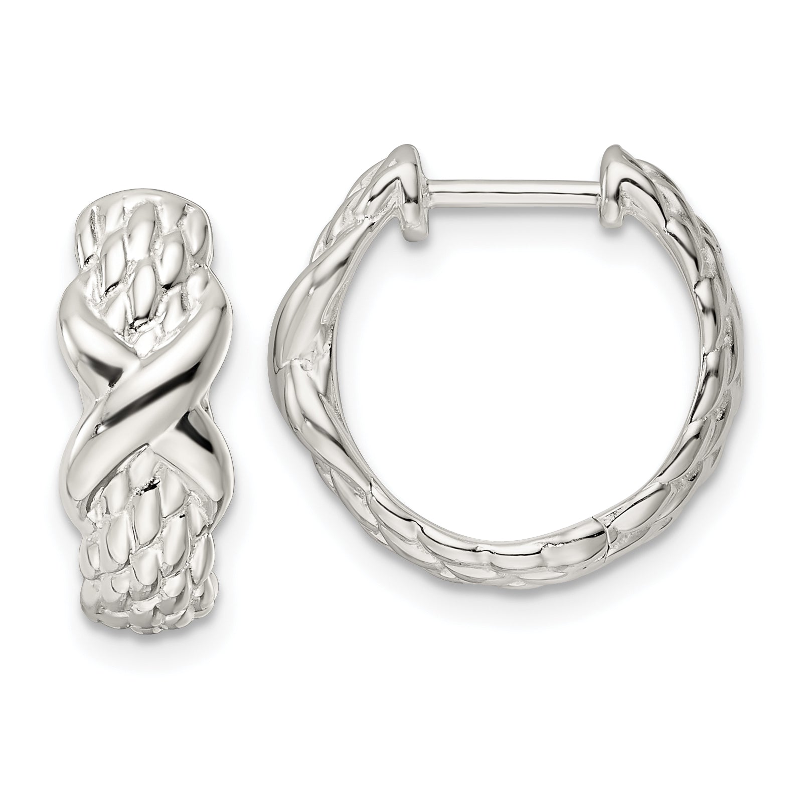 Sterling Silver Polished X Basket Weave Hinged Hoop Earrings Main image