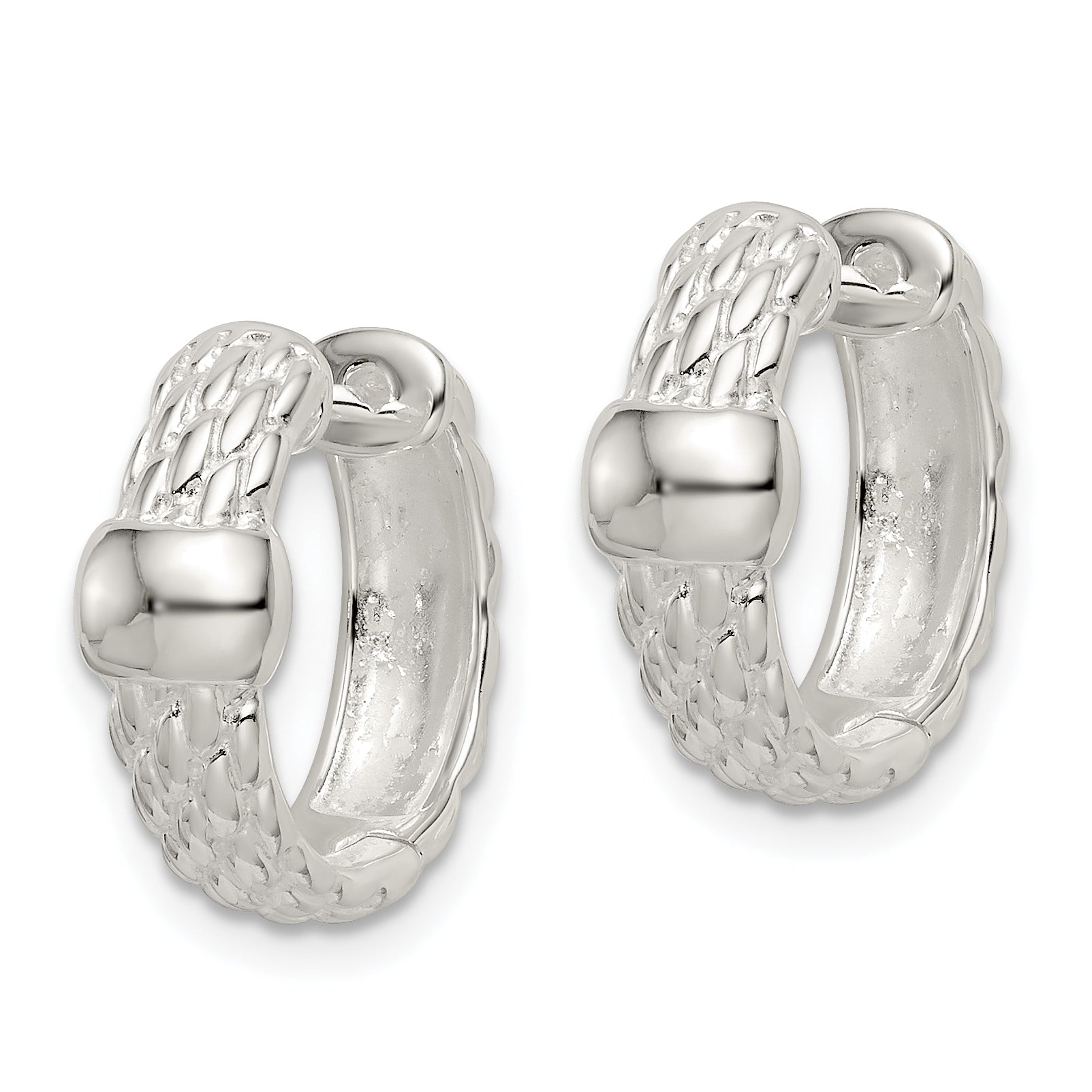 Sterling Silver Polished Basket Weave Hinged Hoop Earrings Secondary image