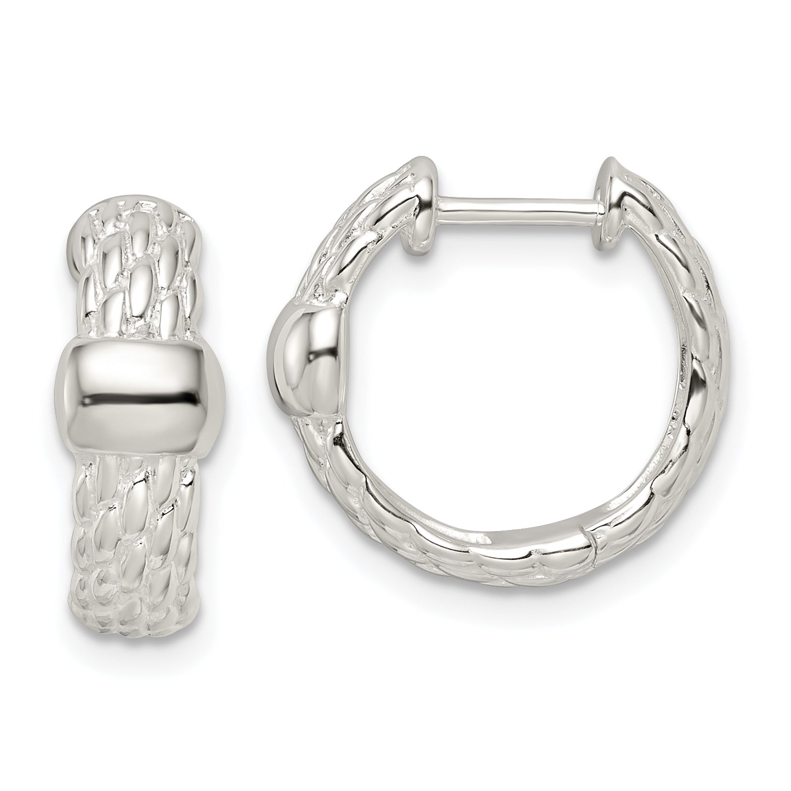 Sterling Silver Polished Basket Weave Hinged Hoop Earrings Main image