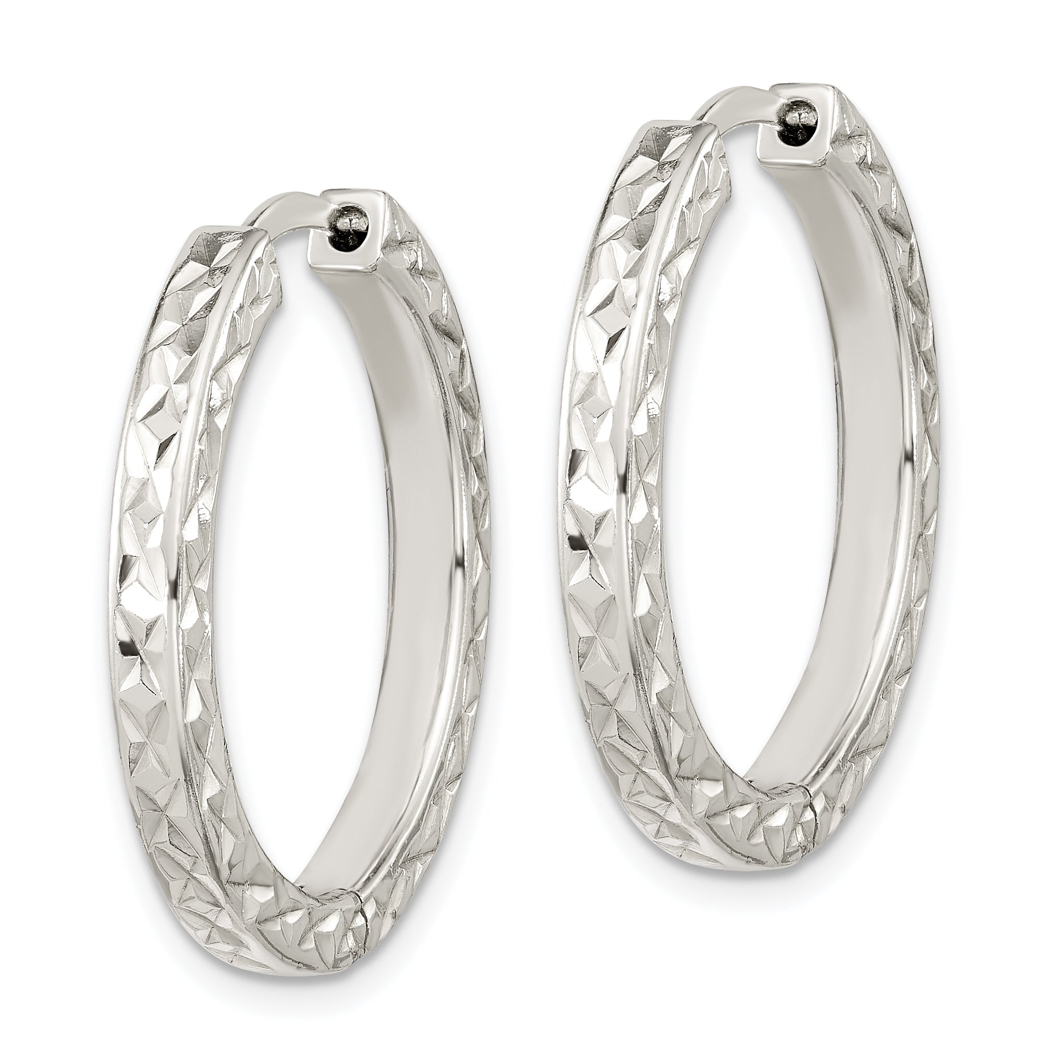 Sterling Silver Polished D/C Square Tube Locking Hoop Earrings Secondary image
