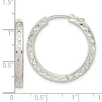 Sterling Silver Polished D/C Square Tube Locking Hoop Earrings