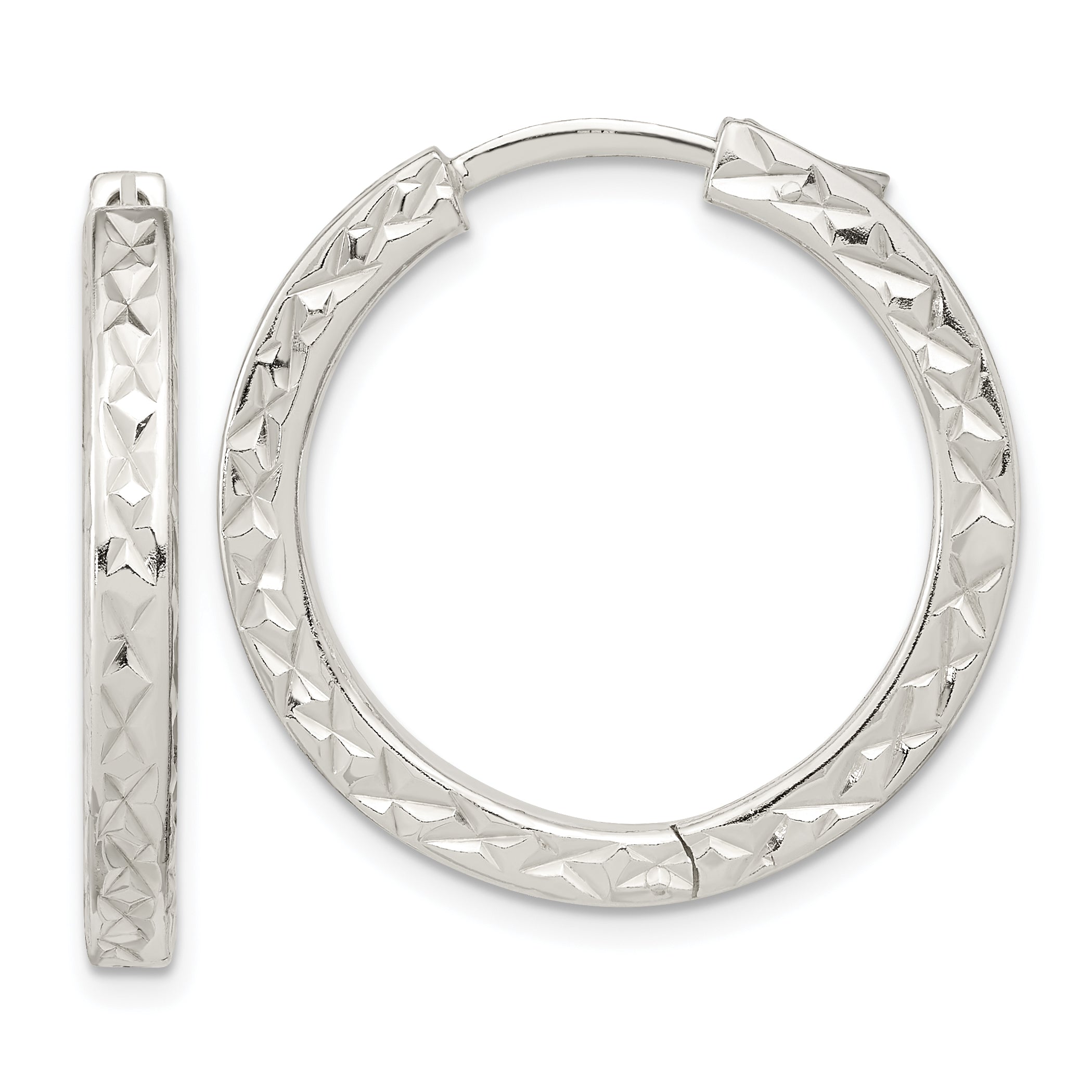 Sterling Silver Polished D/C Square Tube Locking Hoop Earrings Main image