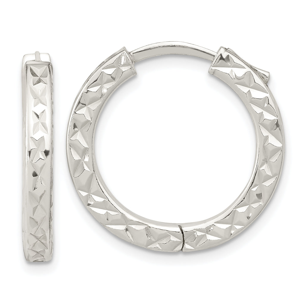 Sterling Silver Polished D/C Square Tube Locking Hoop Earrings