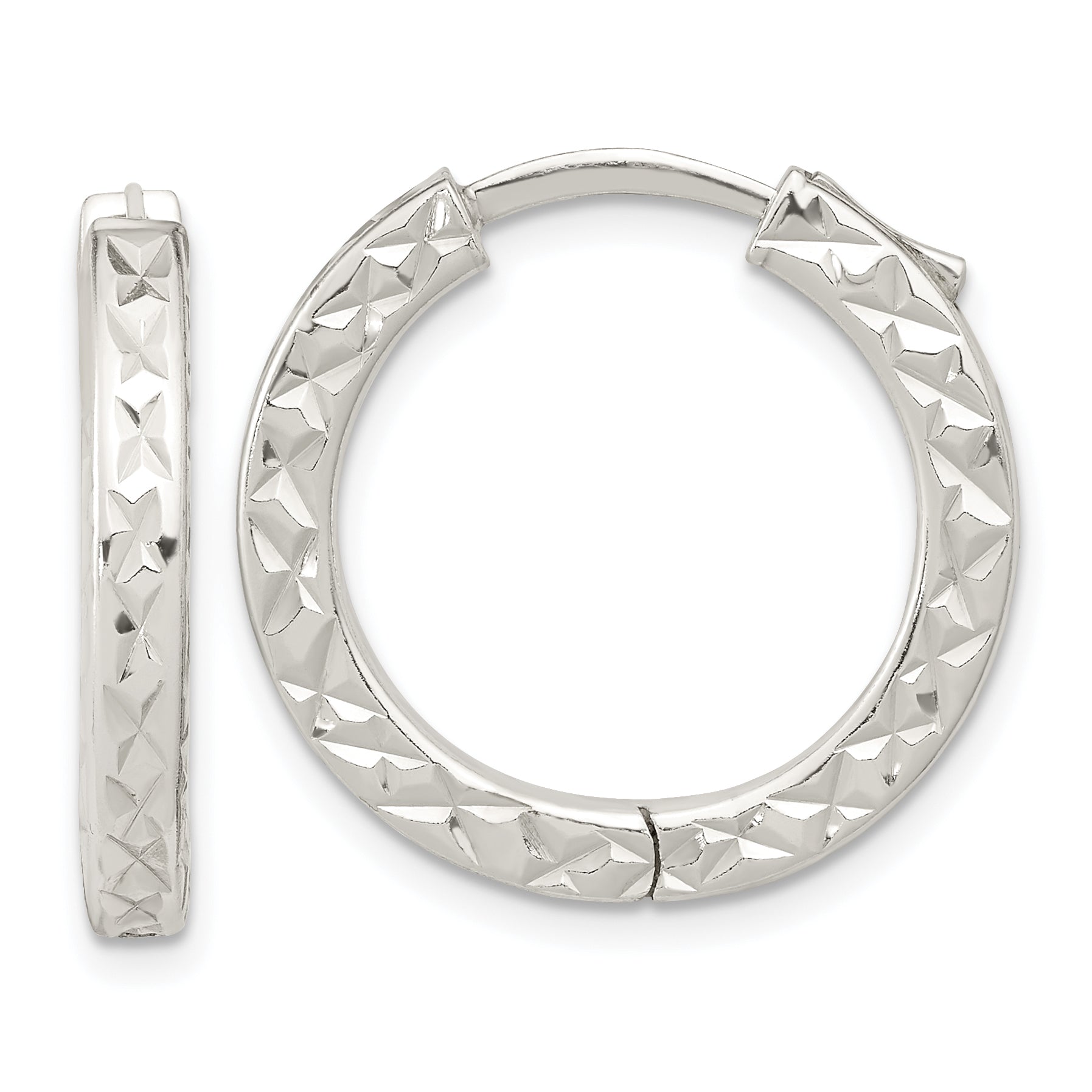 Sterling Silver Polished D/C Square Tube Locking Hoop Earrings