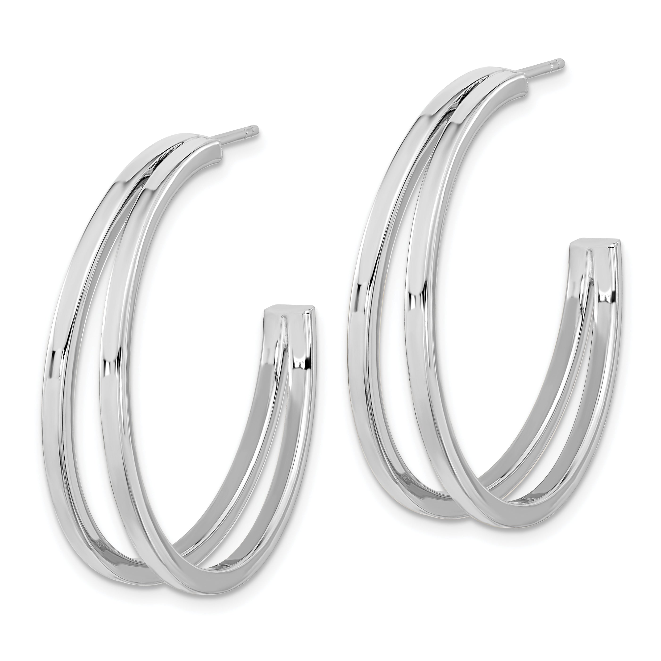 Sterling Silver Rhodium Plated Split Design Hoop Post Earrings Secondary image