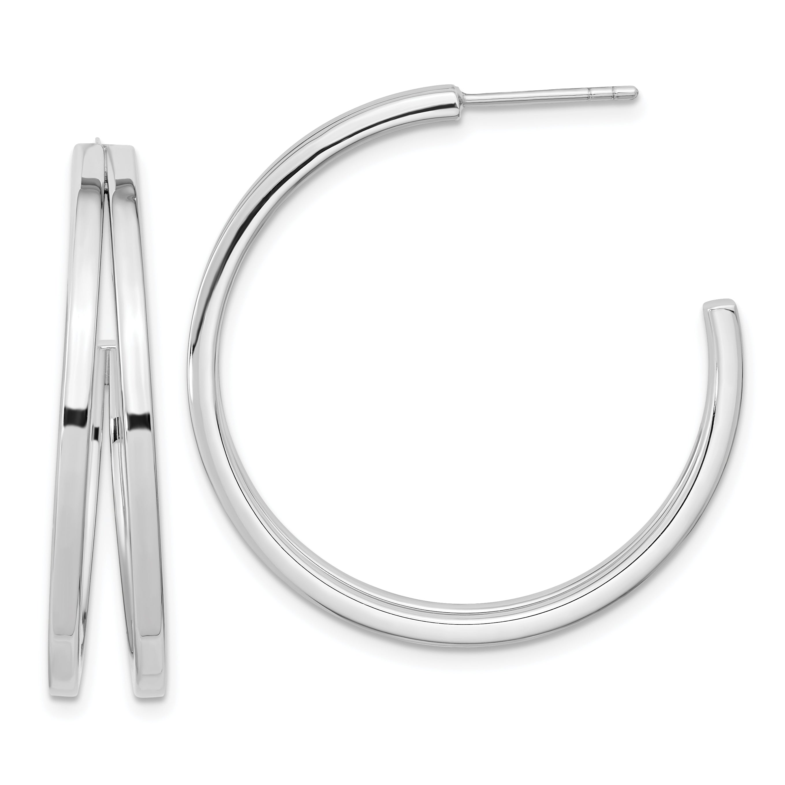 Sterling Silver Rhodium Plated Split Design Hoop Post Earrings Main image
