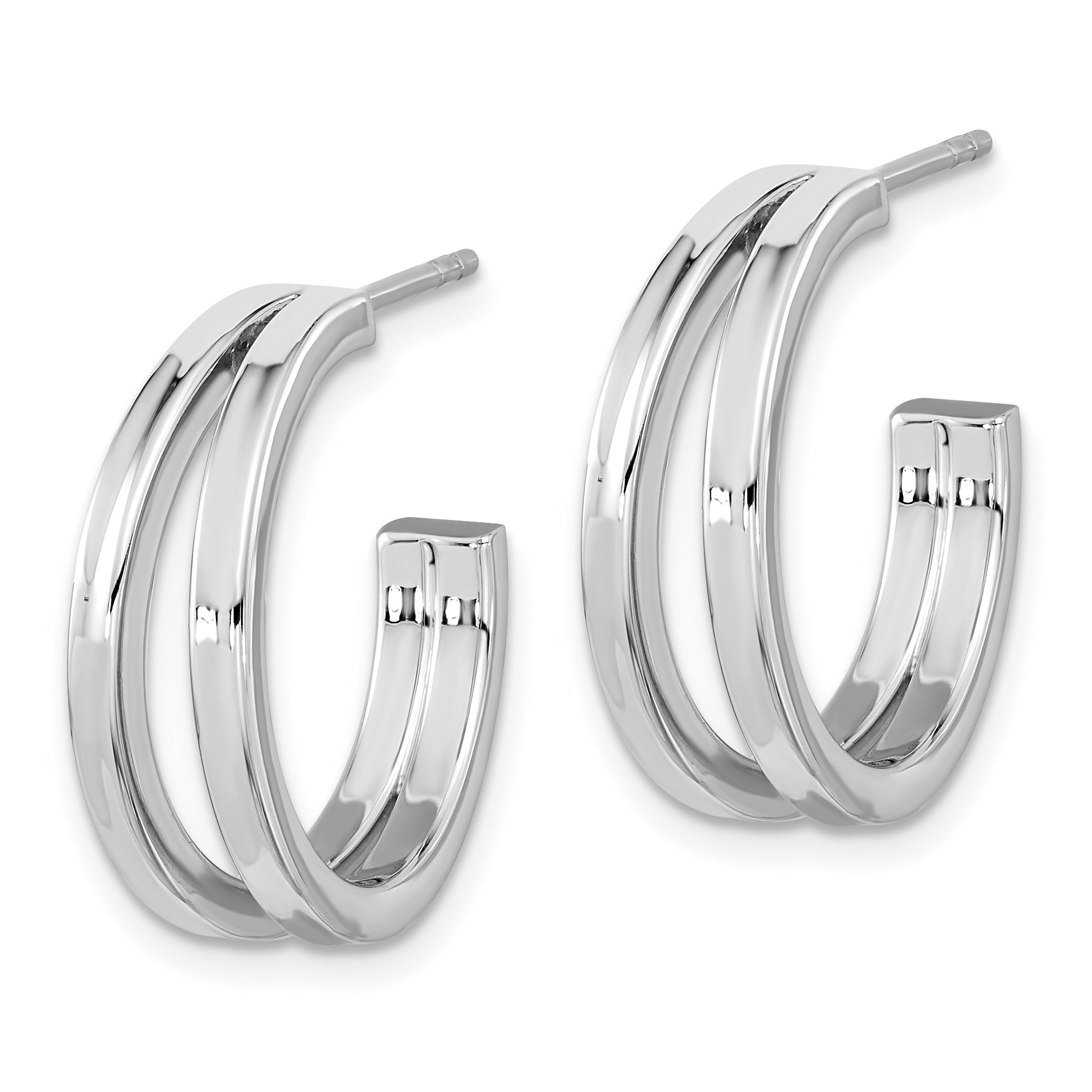 Sterling Silver Rhodium Plated Split Design Hoop Post Earrings Secondary image