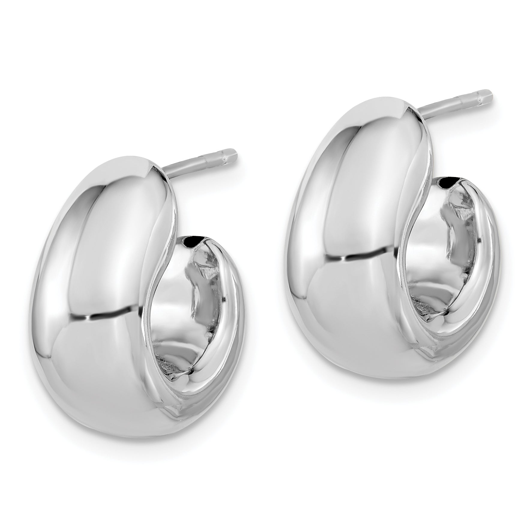 Sterling Silver Polished Rhodium-plated Hollow Post J Hoop Earrings Secondary image
