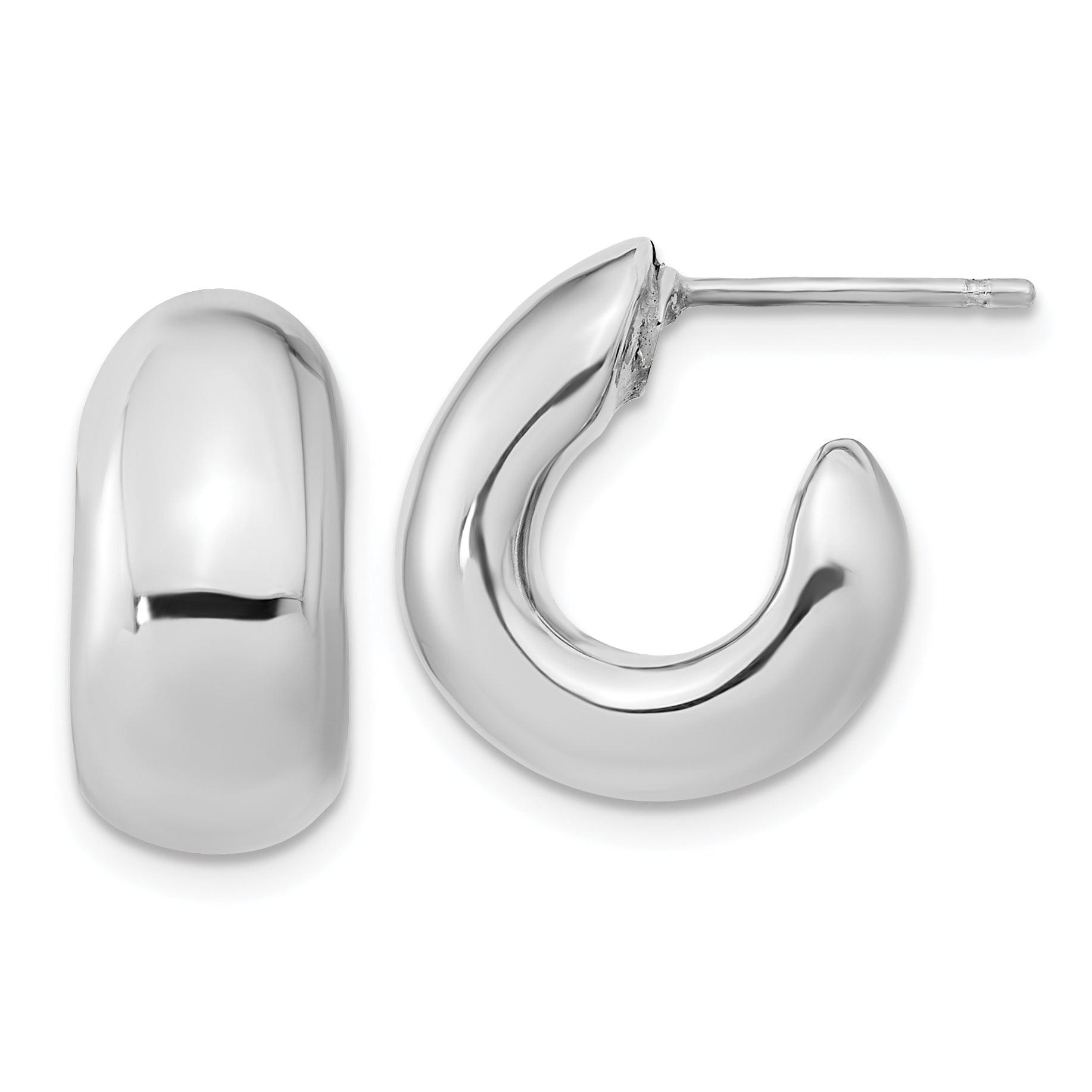 Sterling Silver Polished Rhodium-plated Hollow Post J Hoop Earrings Main image