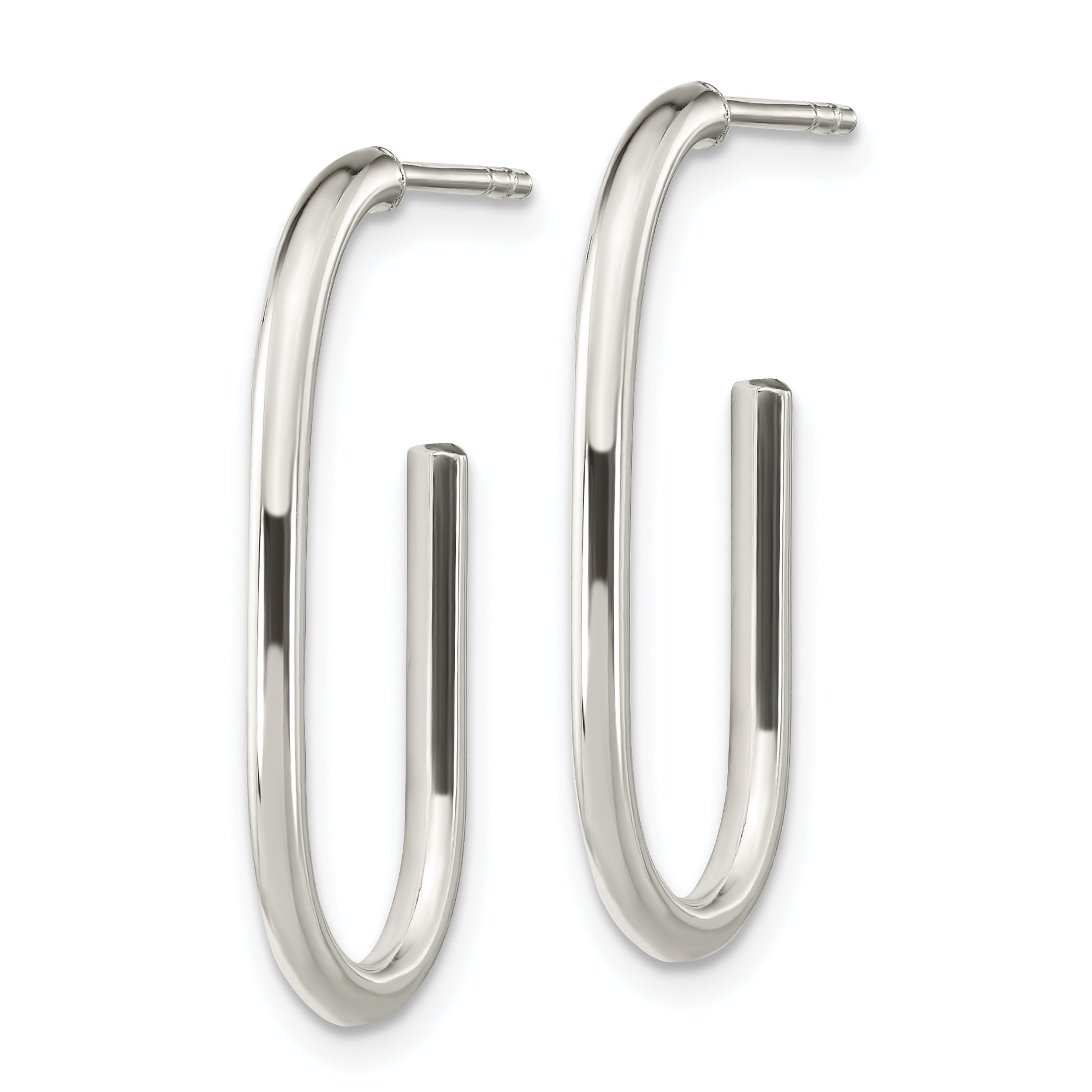 Sterling Silver Polished Oval J-Hoop Post Earrings Secondary image