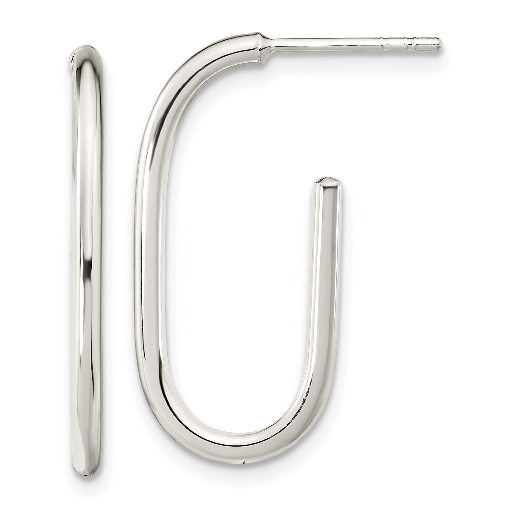 Sterling Silver Polished Oval J-Hoop Post Earrings Main image