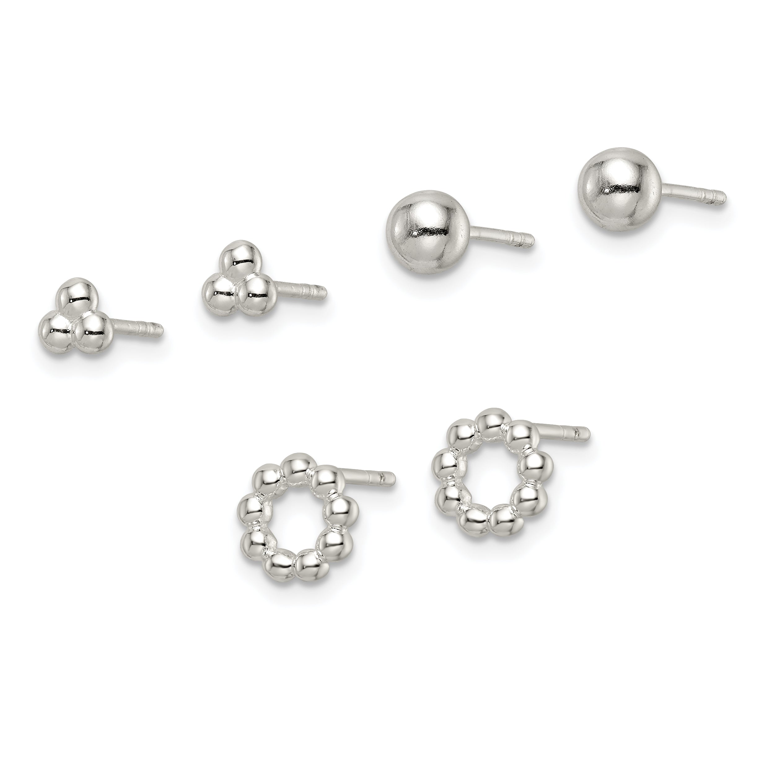 Sterling Silver Beaded and Stud Post Earring Set Secondary image