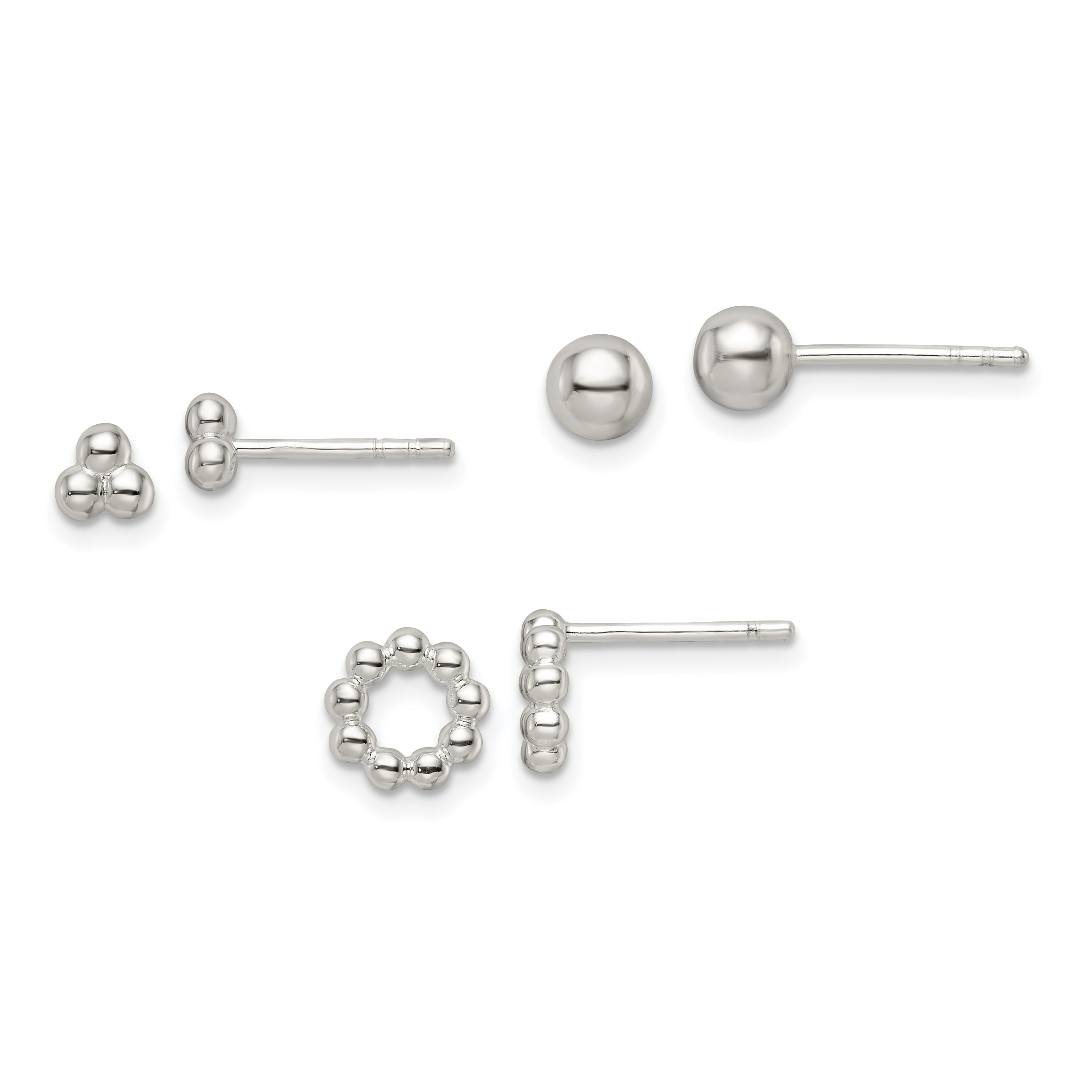 Sterling Silver Beaded and Stud Post Earring Set Main image