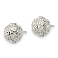 Sterling Silver Polished Floral Ball Post Earrings