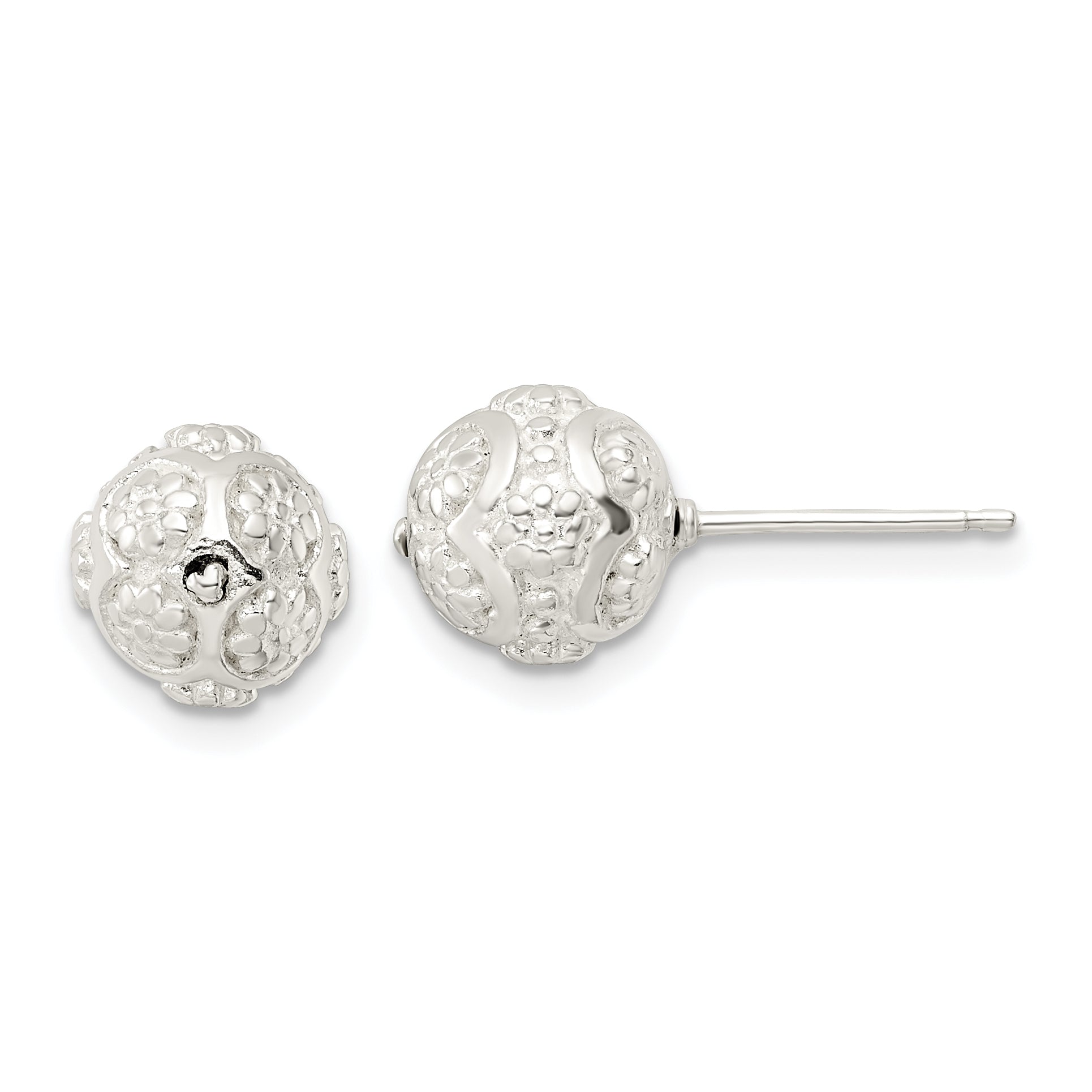 Sterling Silver Polished Floral Ball Post Earrings Main image
