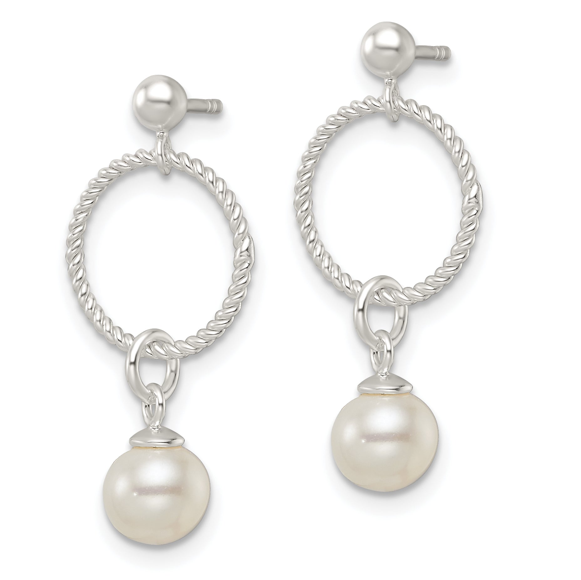 Sterling Silver Polished Glass Pearl Dangle Post Earrings Secondary image