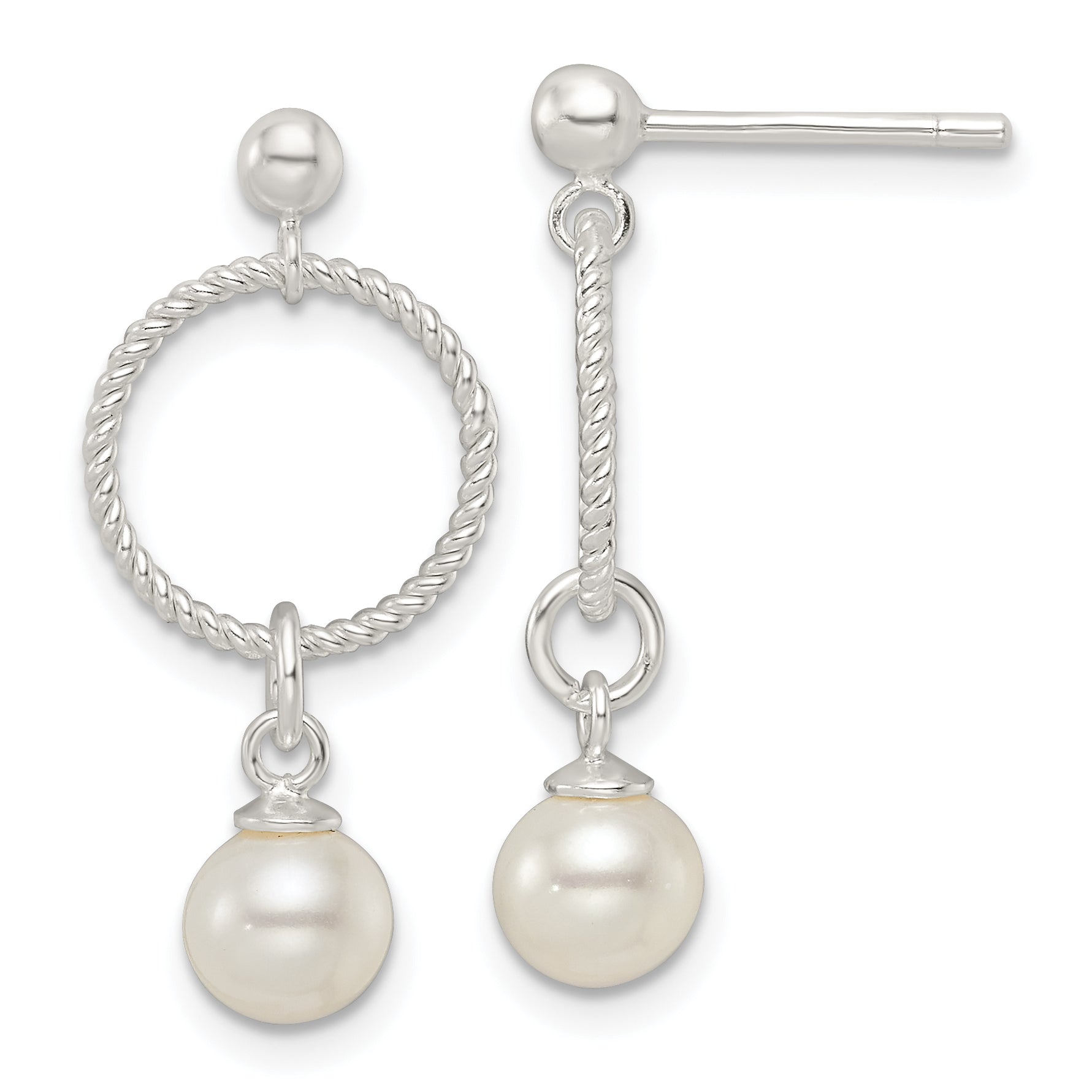 Sterling Silver Polished Glass Pearl Dangle Post Earrings Main image