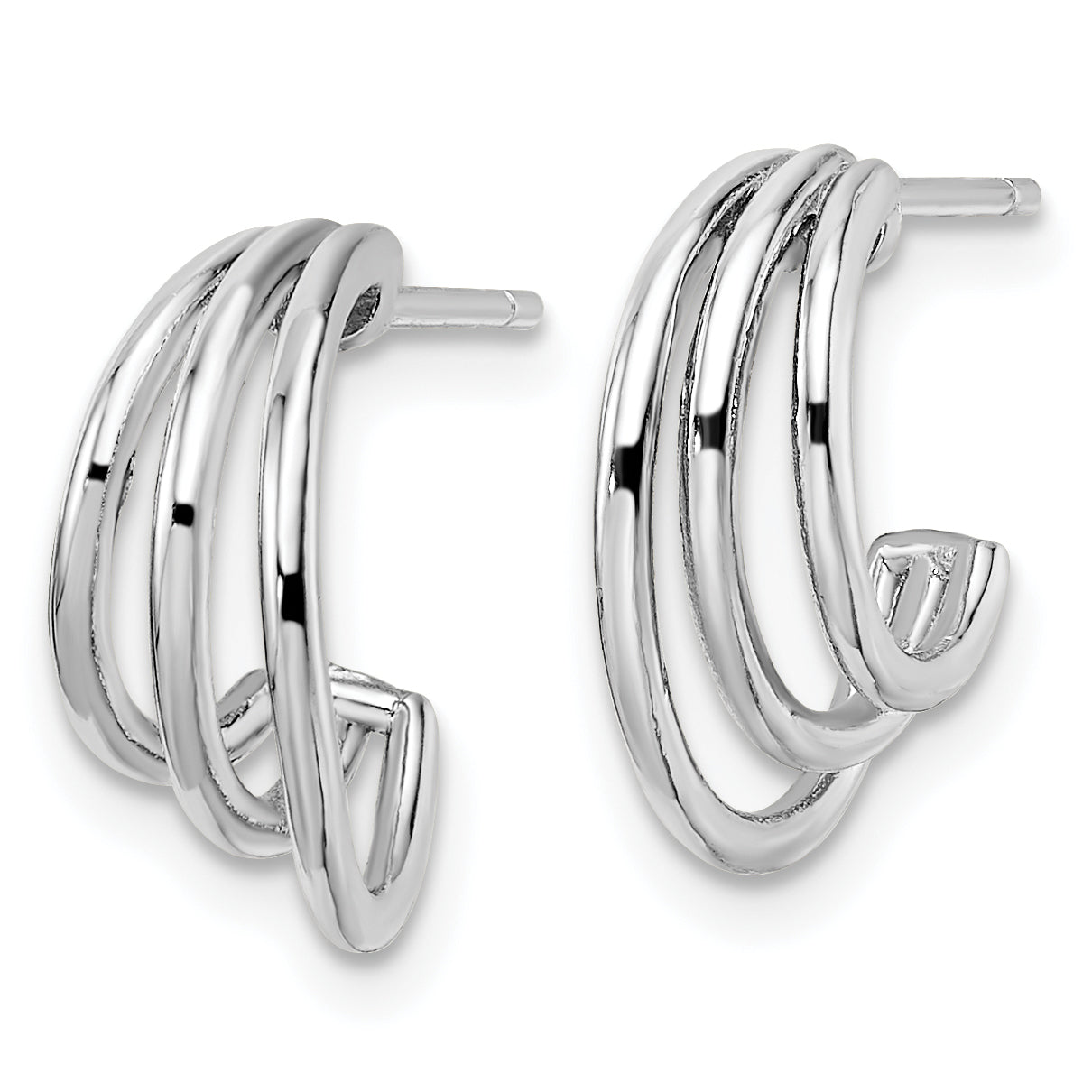 Sterling Silver Rhodium-plated Polished J-Hoop Post Earrings Secondary image
