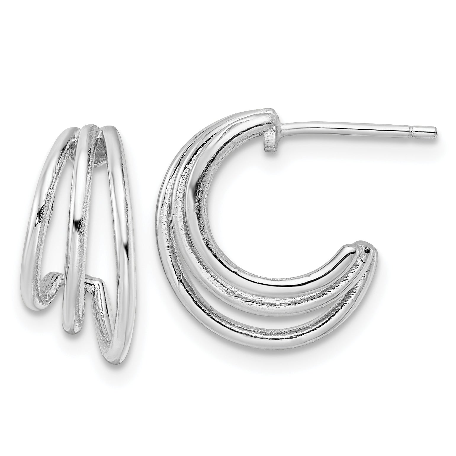 Sterling Silver Rhodium-plated Polished J-Hoop Post Earrings Main image