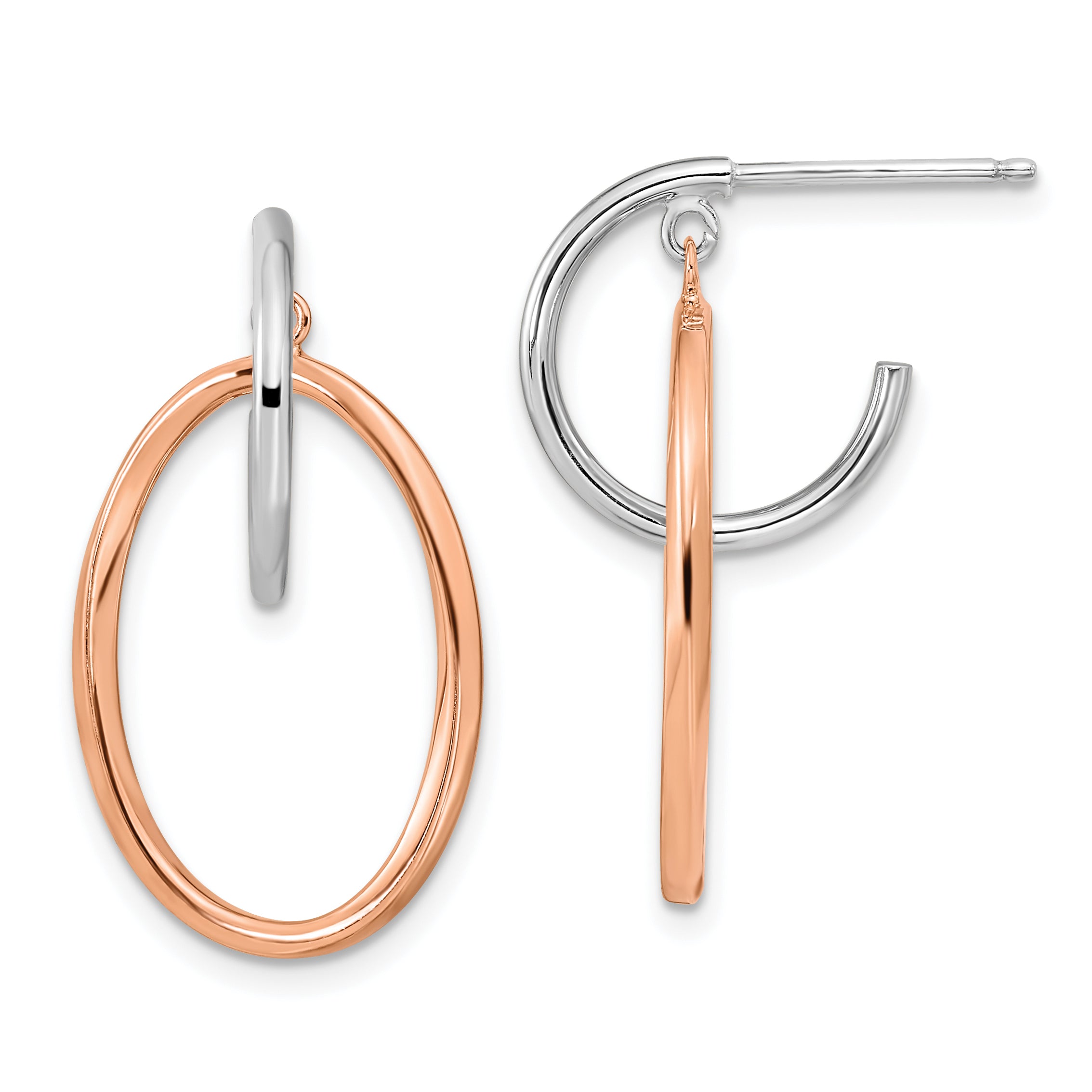 Sterling Silver Rhodium-plated Rose Gold-plated Oval Dangle Hoop Earrings Main image