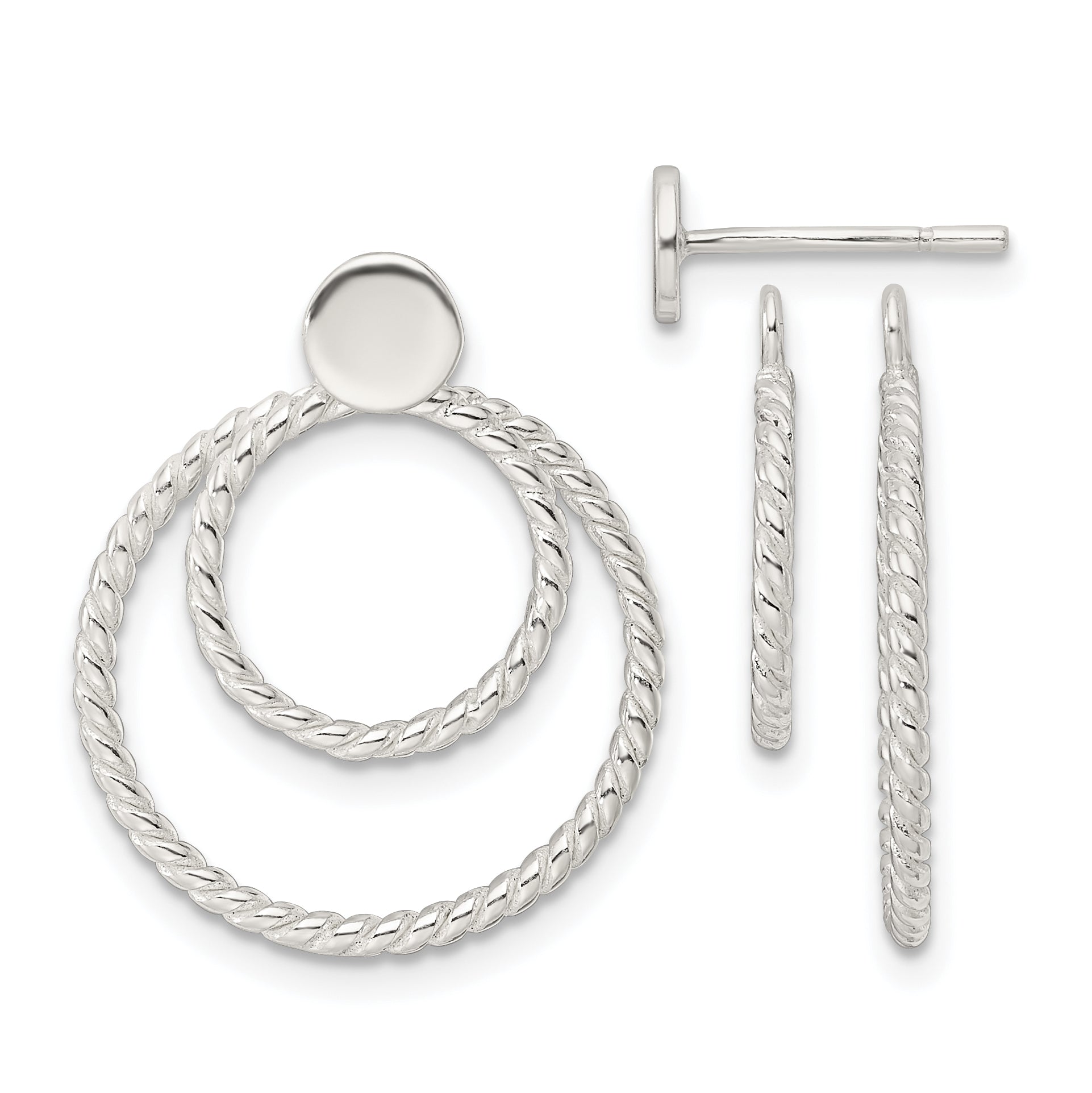 Sterling Silver w/2 Circle Jackets Button Post Earrings