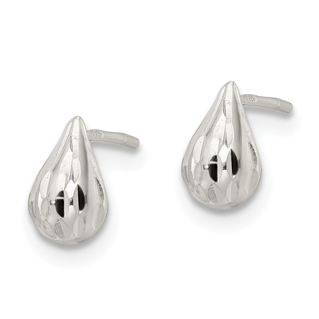 Sterling Silver Diamond-cut Teardrop Post Earrings Secondary image