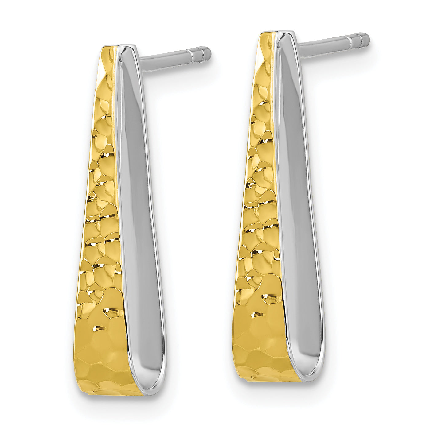 Sterling Silver Rhodium-plated Gold-plated Hammered Post Dangle Earrings Secondary image