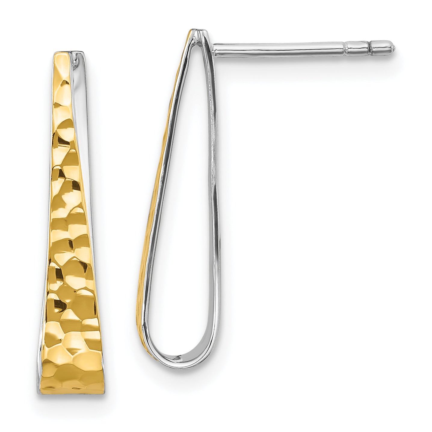 Sterling Silver Rhodium-plated Gold-plated Hammered Post Dangle Earrings Main image