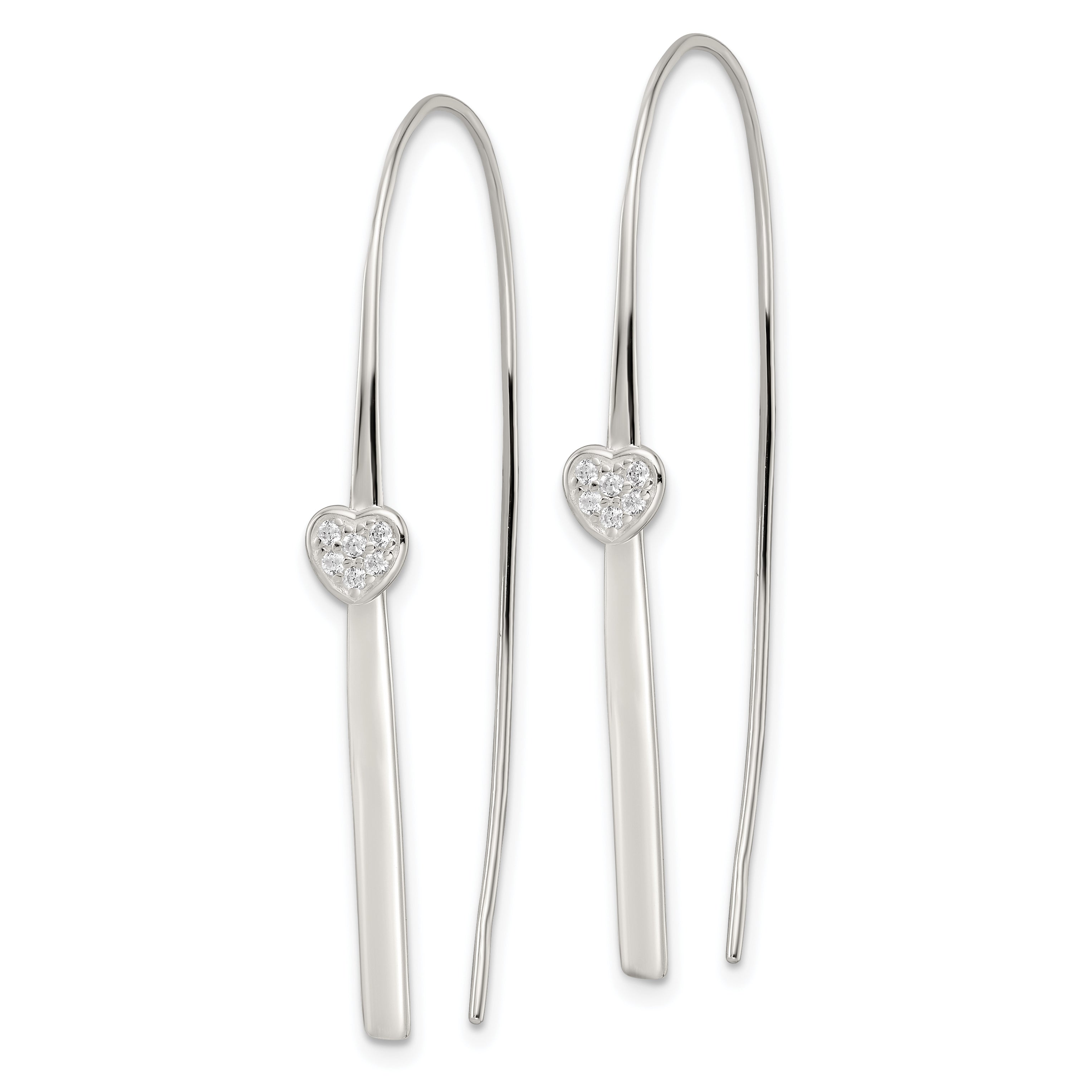 Sterling Silver Polished CZ Heart Threader Earrings Secondary image
