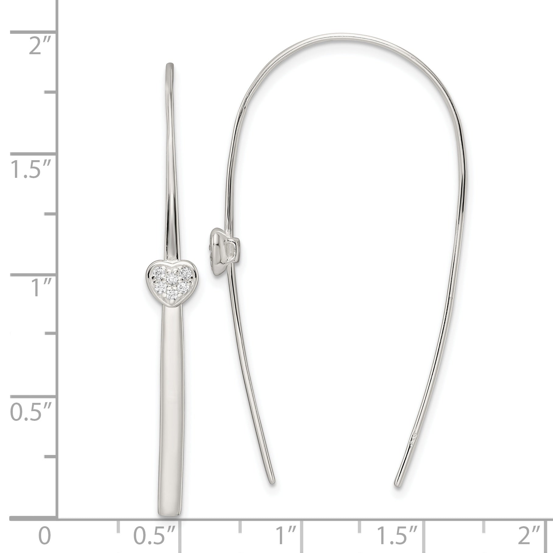 Sterling Silver Polished CZ Heart Threader Earrings