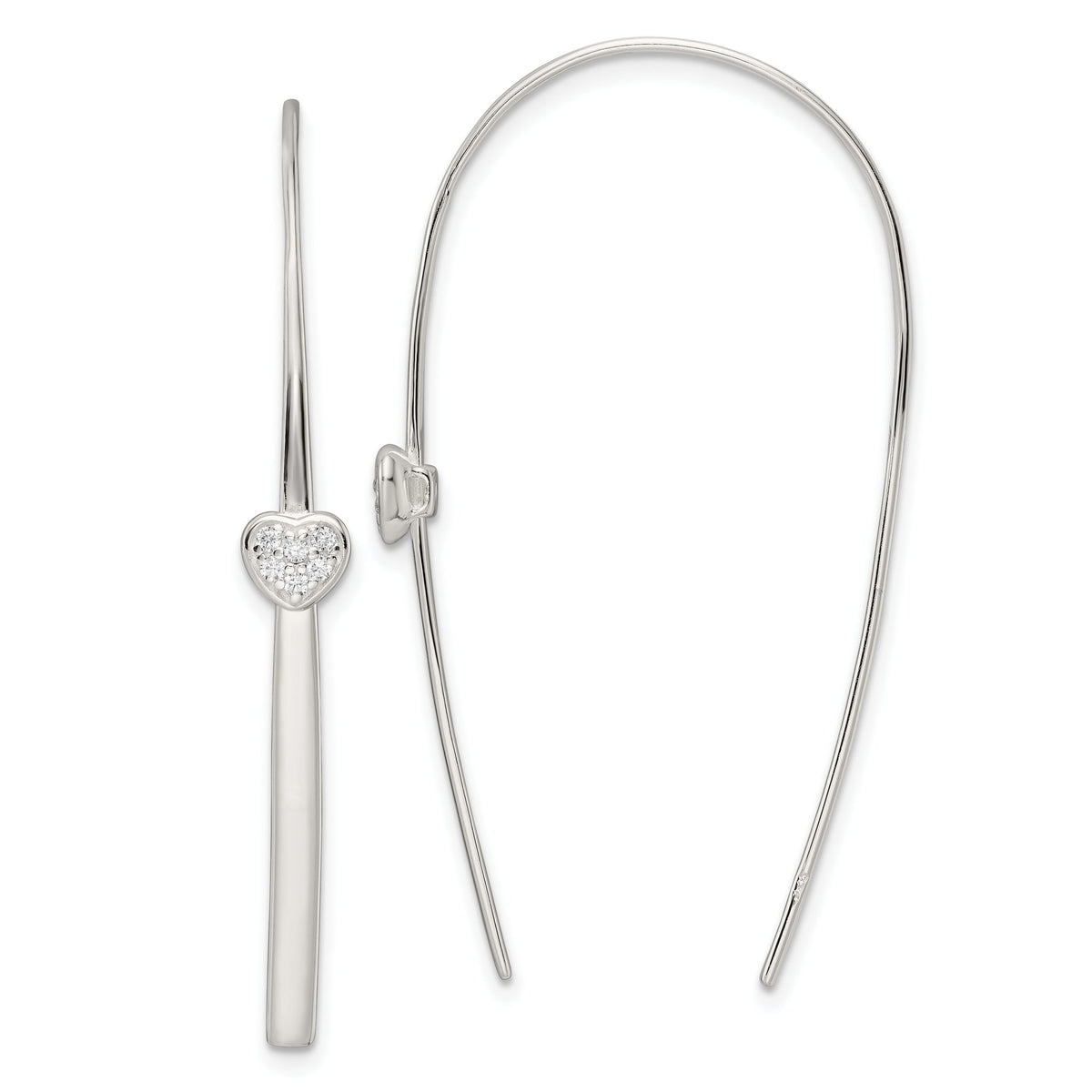 Cubic Zirconia Heart Threader Earrings in Sterling Silver - Sophia Jewelers Main image