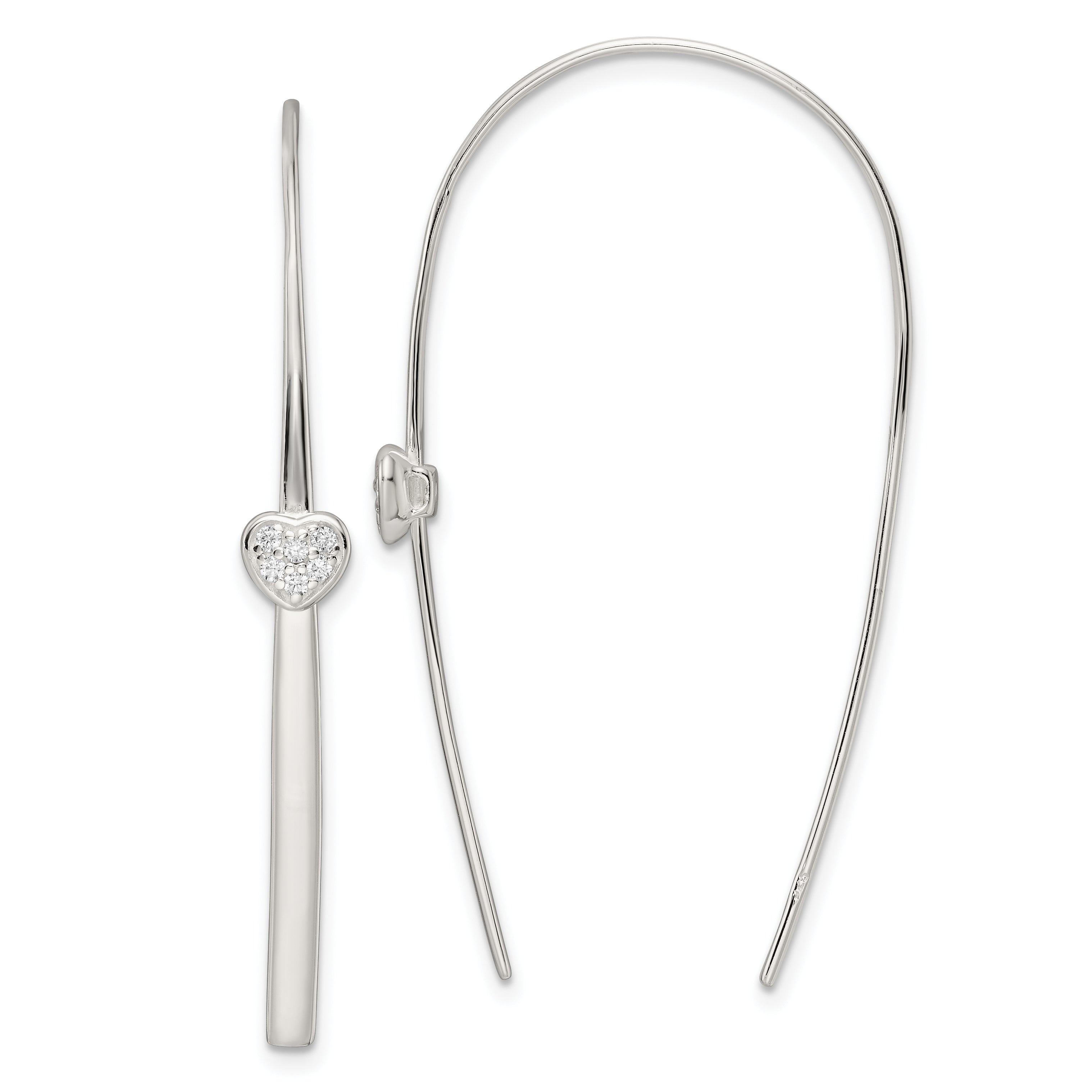 Sterling Silver Polished CZ Heart Threader Earrings Main image