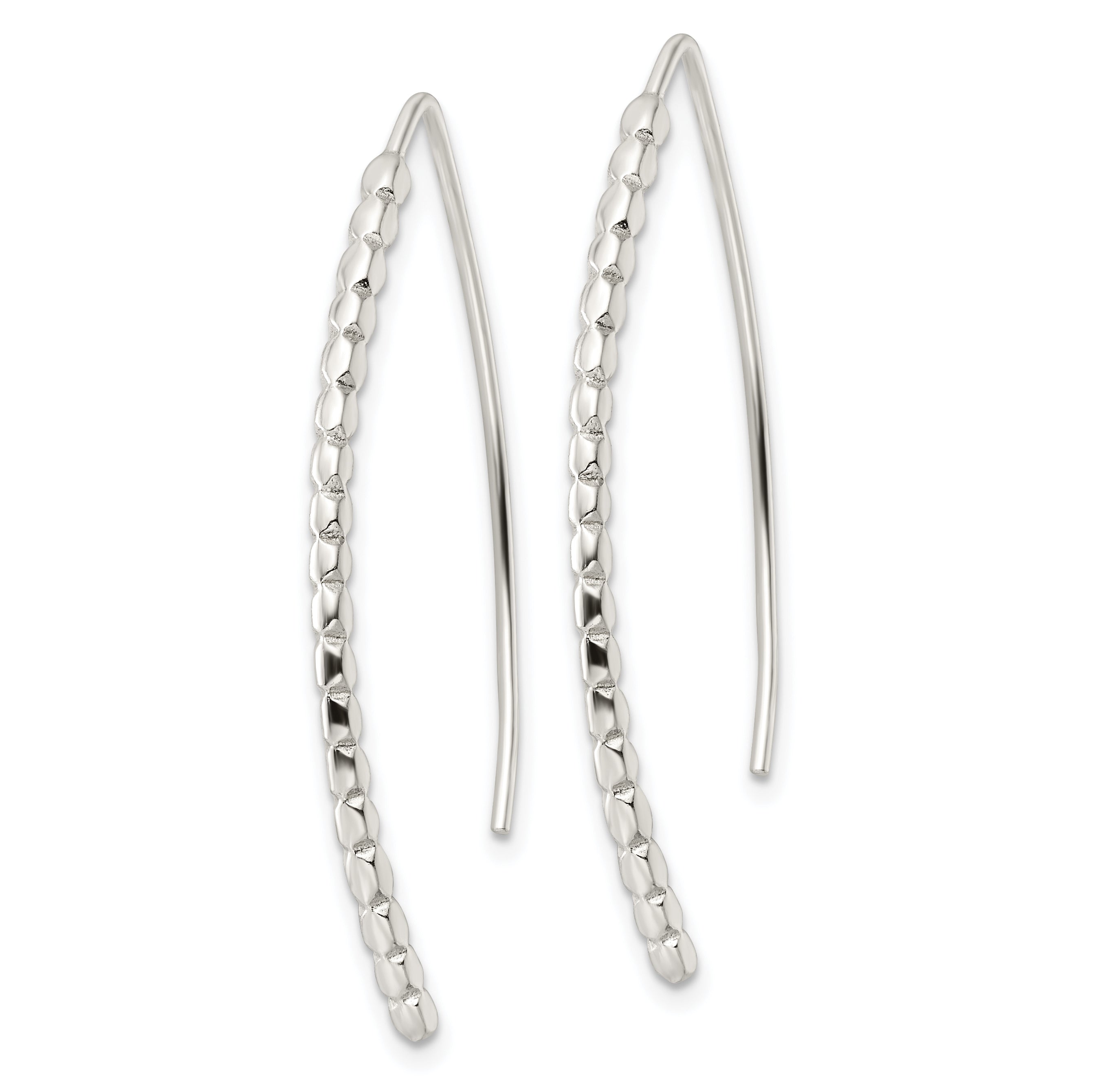 Sterling Silver Polished & Textured Threader Earrings Secondary image