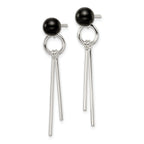 Sterling Silver Polished Fancy Onyx Bead & Bars Post Dangle Earrings