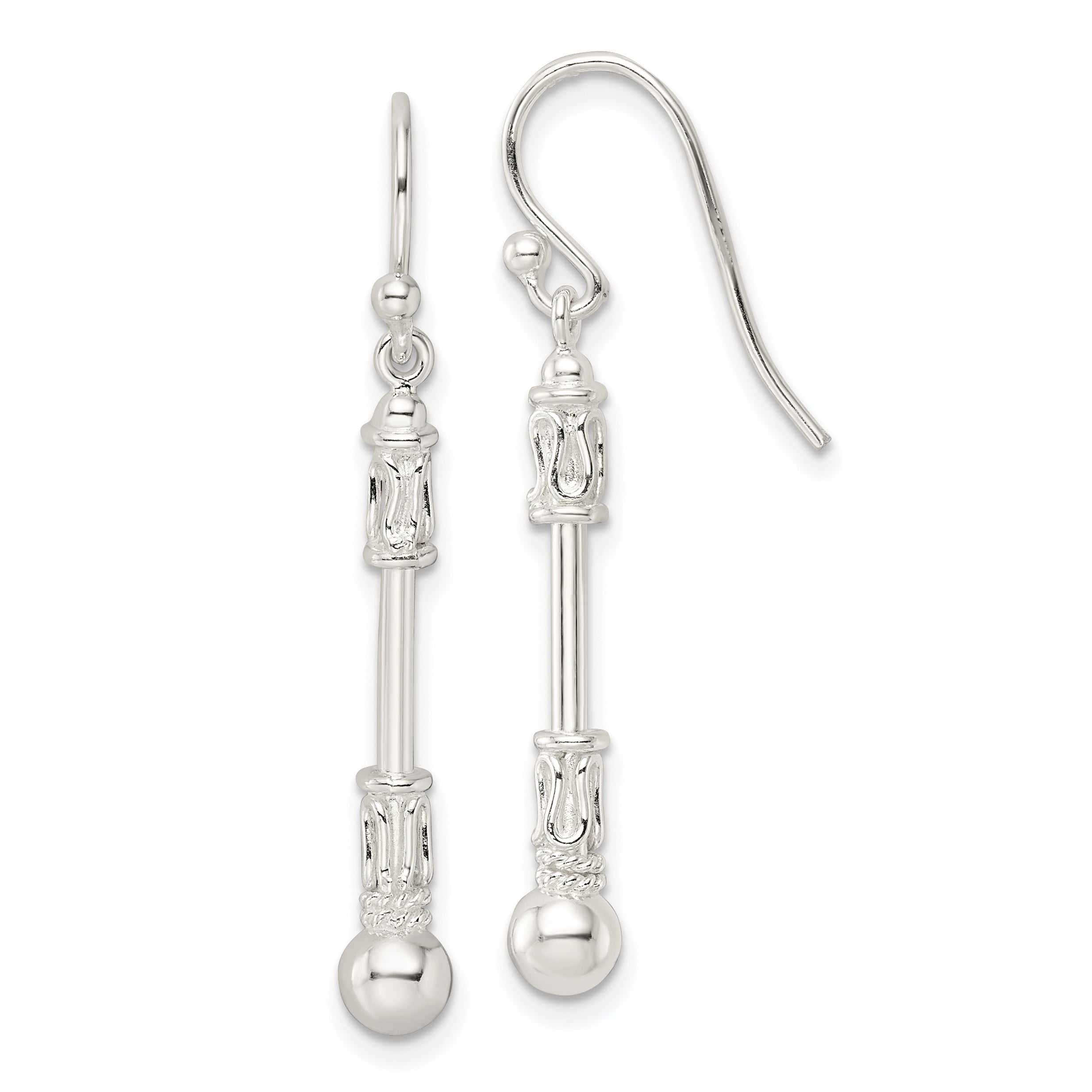 Sterling Silver Polished Fancy Beaded Dangle Earrings Main image