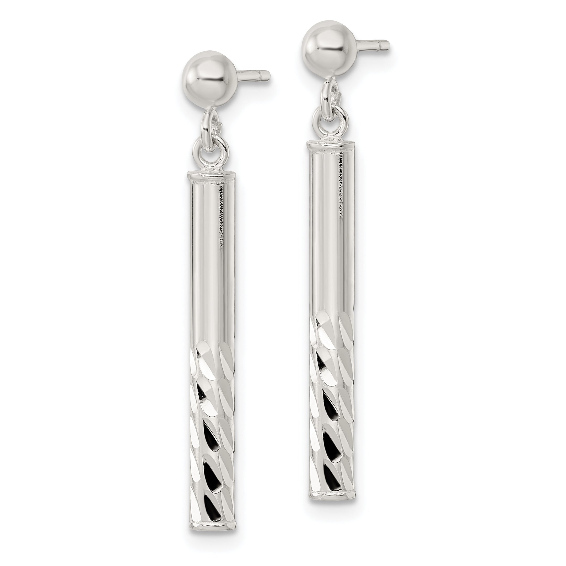 Sterling Silver Polished & Diamond-cut Bar Post Dangle Earrings Secondary image