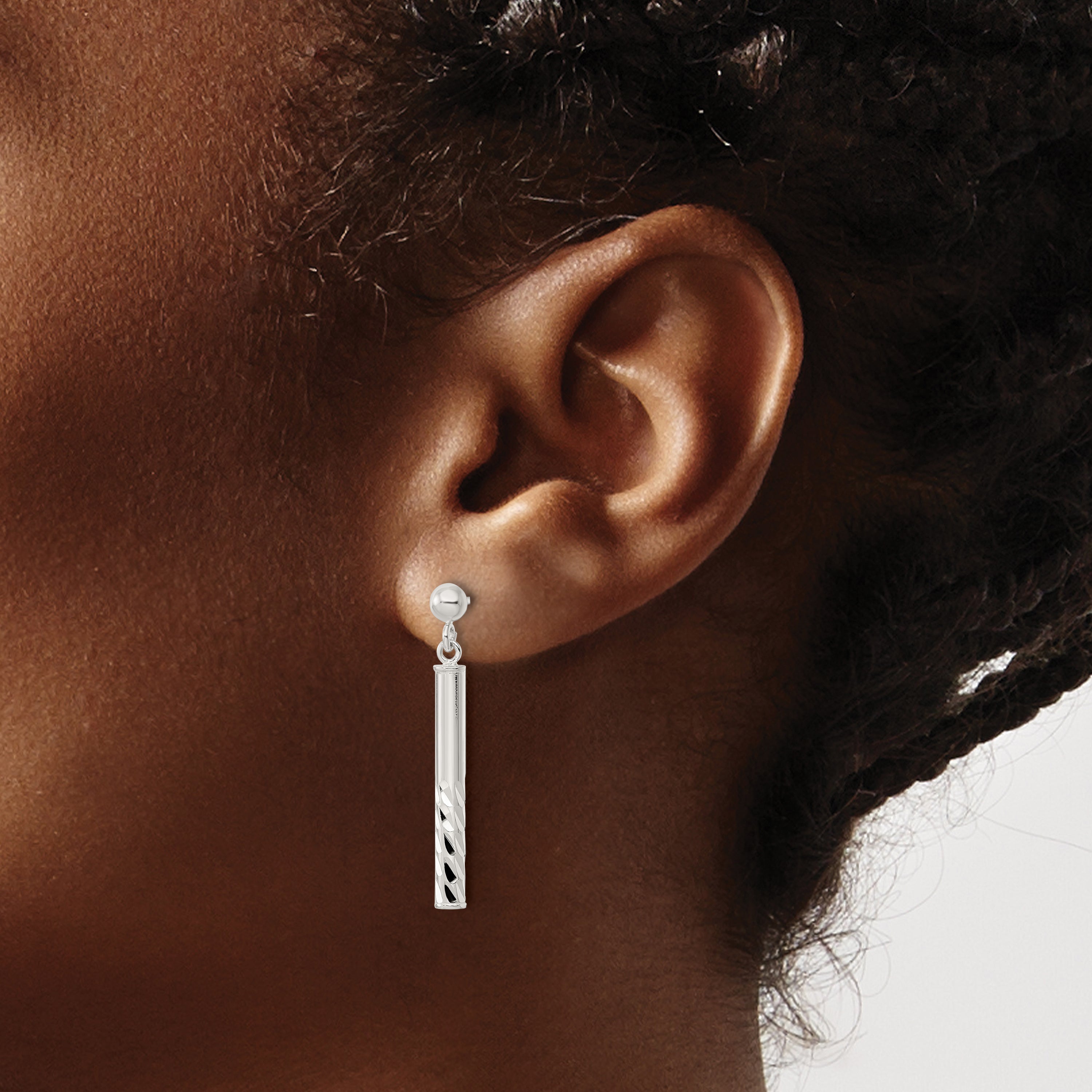 Sterling Silver Polished & Diamond-cut Bar Post Dangle Earrings