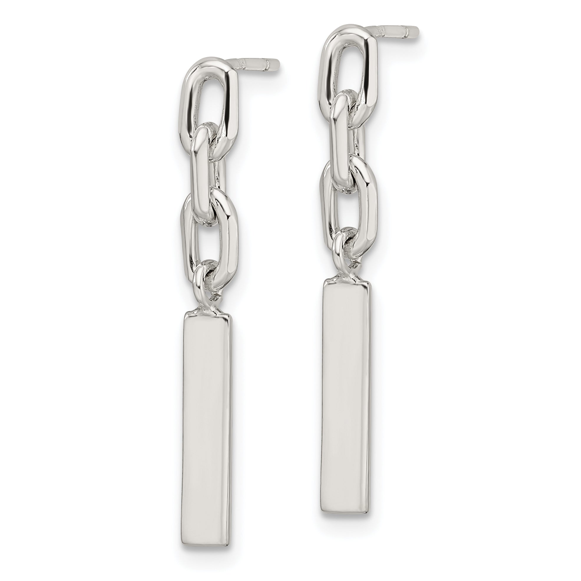 Sterling Silver Polished Bar & Chain Link Post Dangle Earrings Secondary image