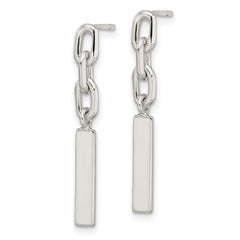 Sterling Silver Polished Bar & Chain Link Post Dangle Earrings