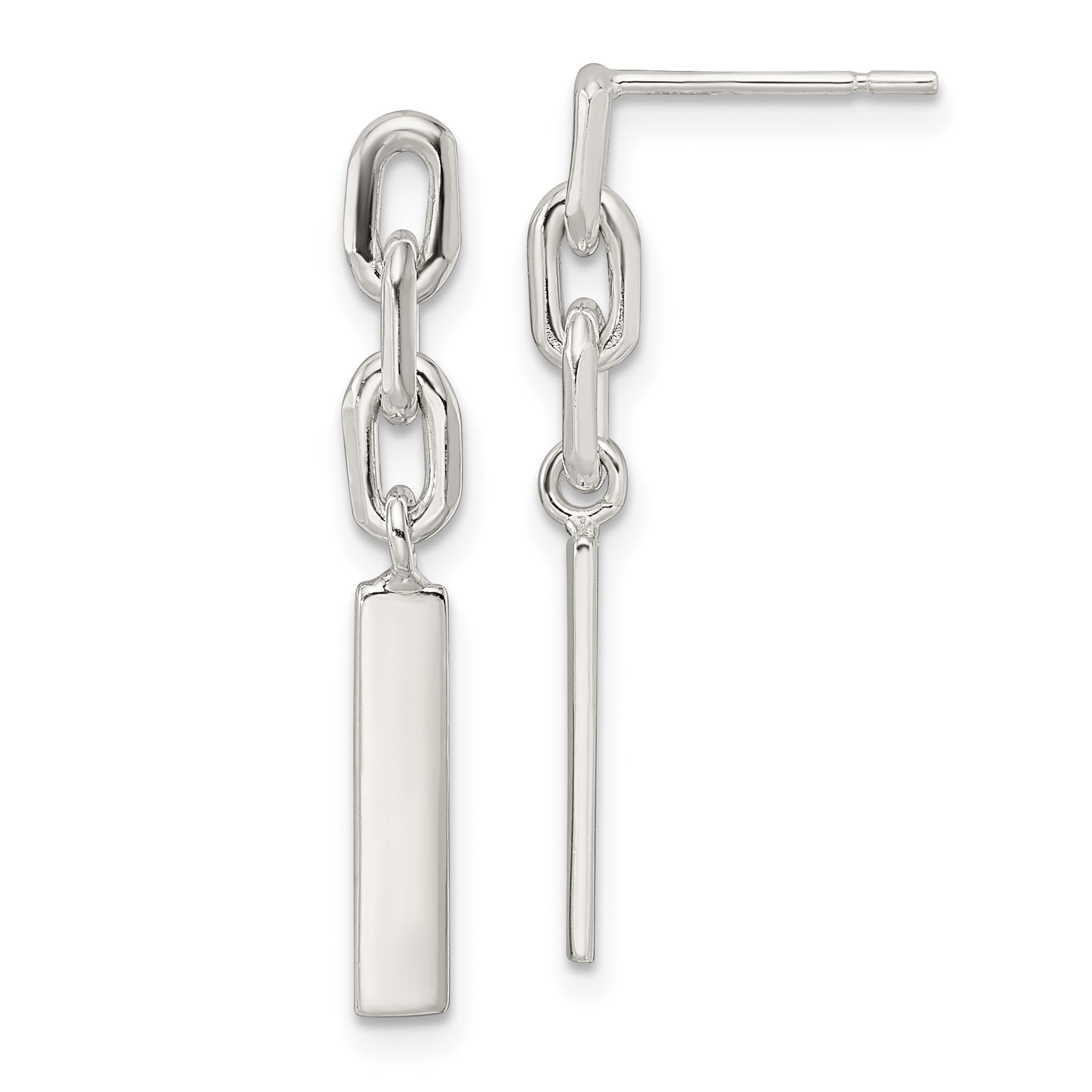 Sterling Silver Polished Bar & Chain Link Post Dangle Earrings Main image