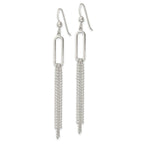 Sterling Silver Polished Oval and Multi-Strand Beaded Chain Dangle Earrings