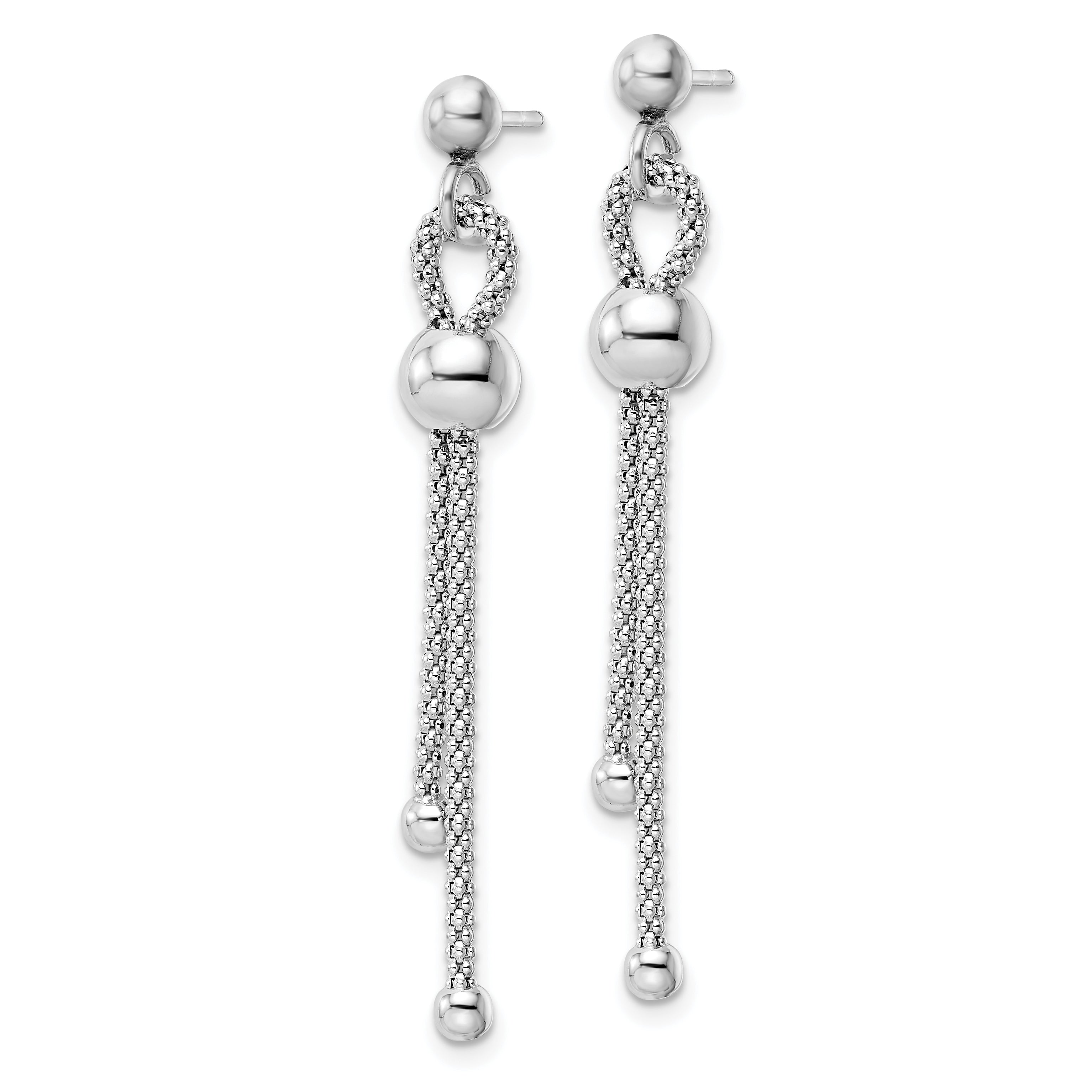 Sterling Silver Rhod-plated Polished Beaded Chain Post Dangle Earrings Secondary image
