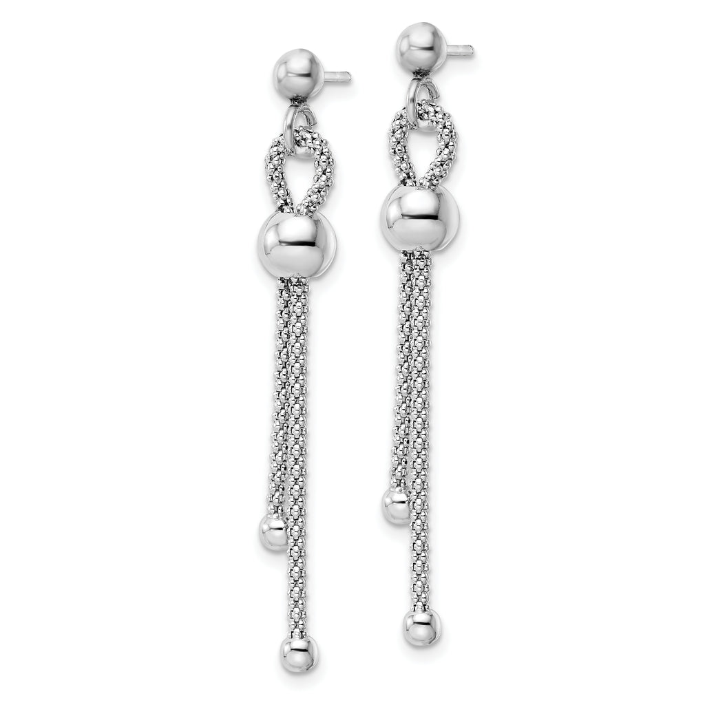 Sterling Silver Rhod-plated Polished Beaded Chain Post Dangle Earrings