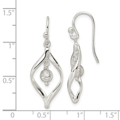 Sterling Silver Polished & Diamond-cut Twist w/Ball Center Dangle Earrings