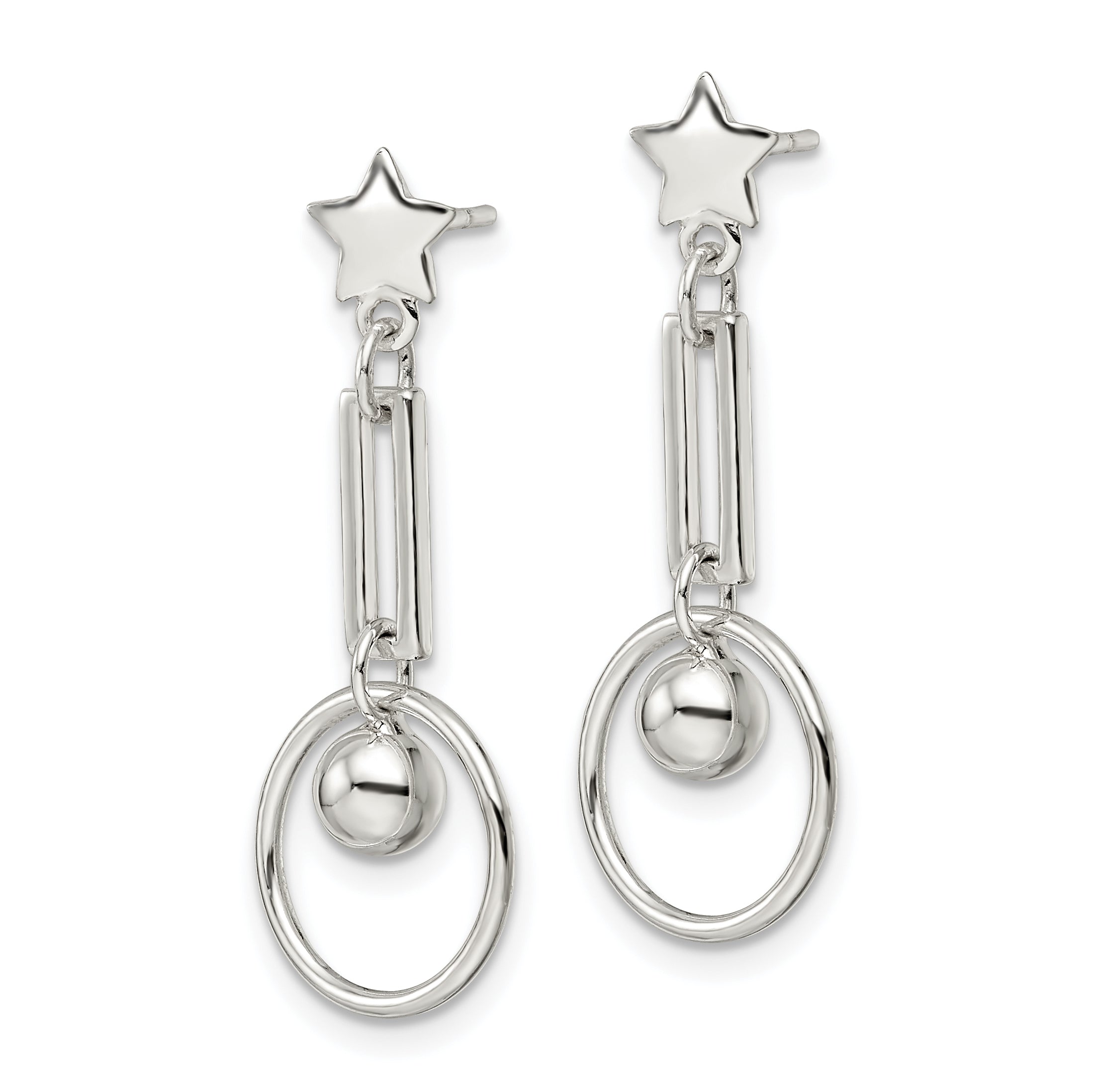 Sterling Silver Polished Star and Circle Post Dangle Earrings Secondary image